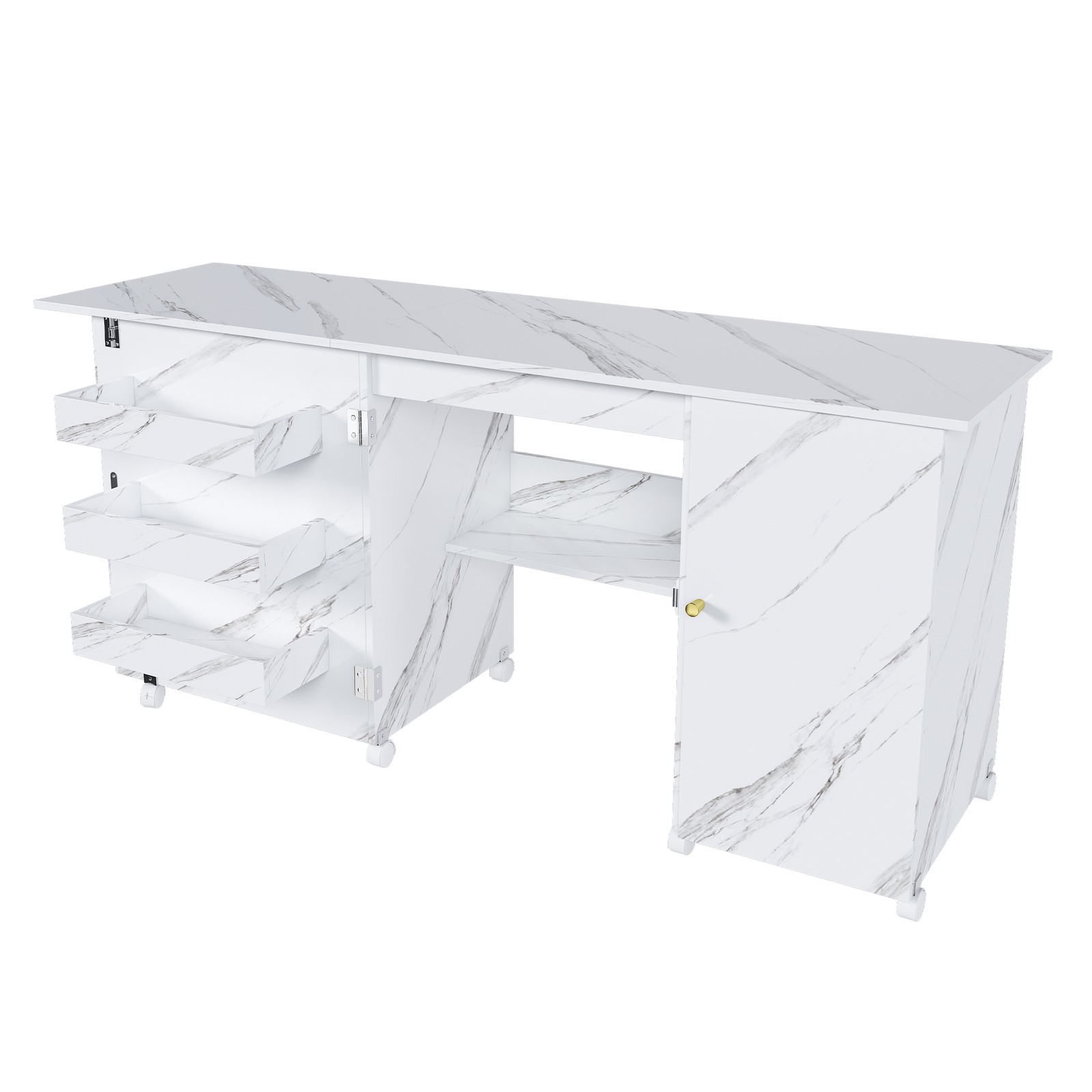 Foldable Sewing Machine Table with Locking Casters 57.5 in White