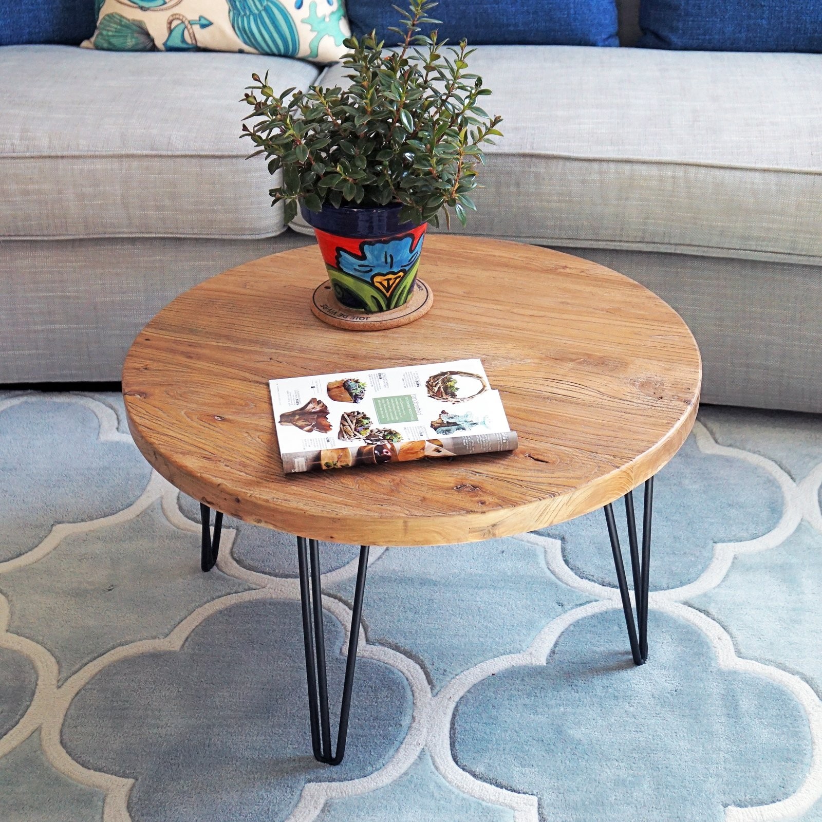 Rustic Round Old Elm Wooden Coffee Table
