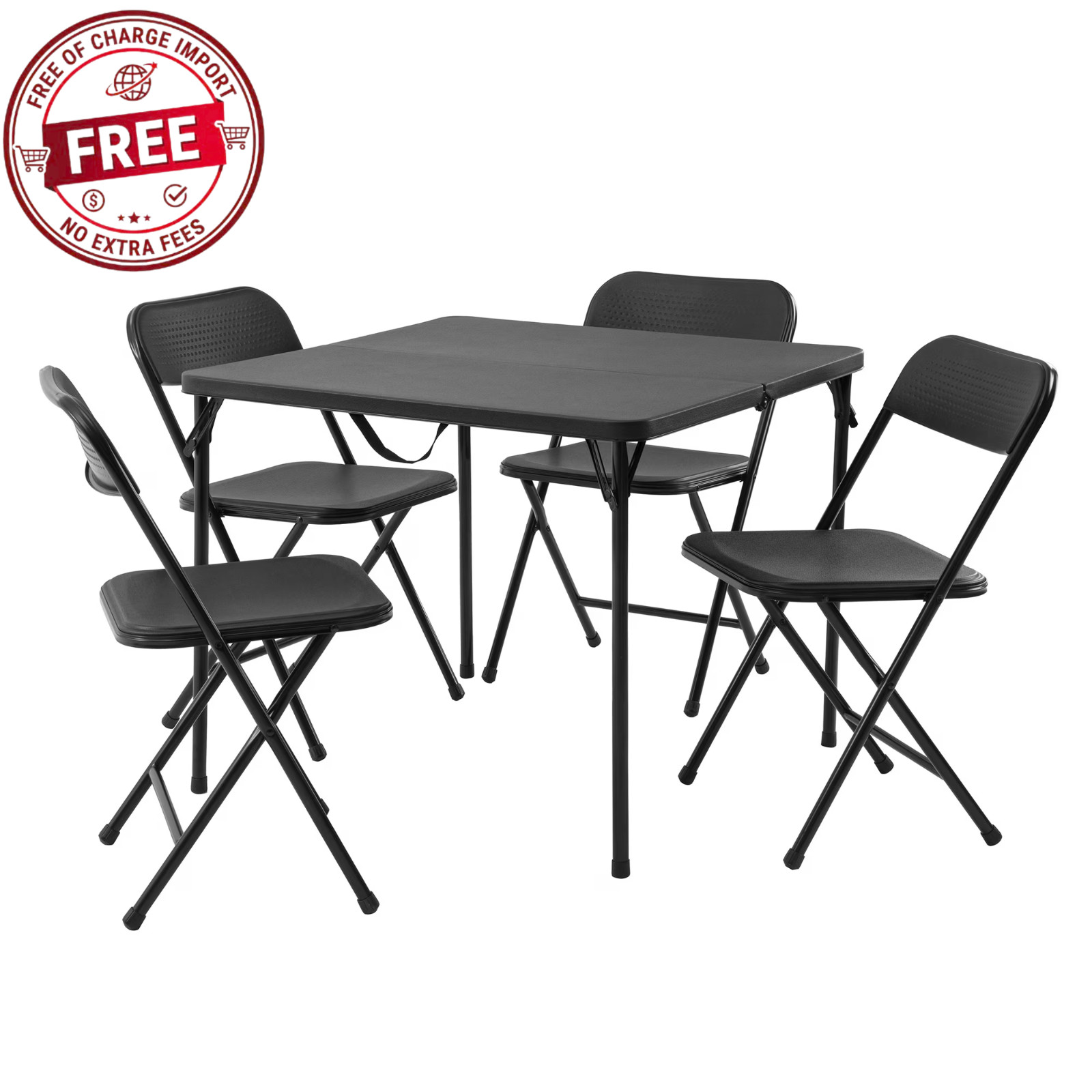 Mainstays 5 Piece Resin Card Folding Table and Four Folding Chairs Set, Black