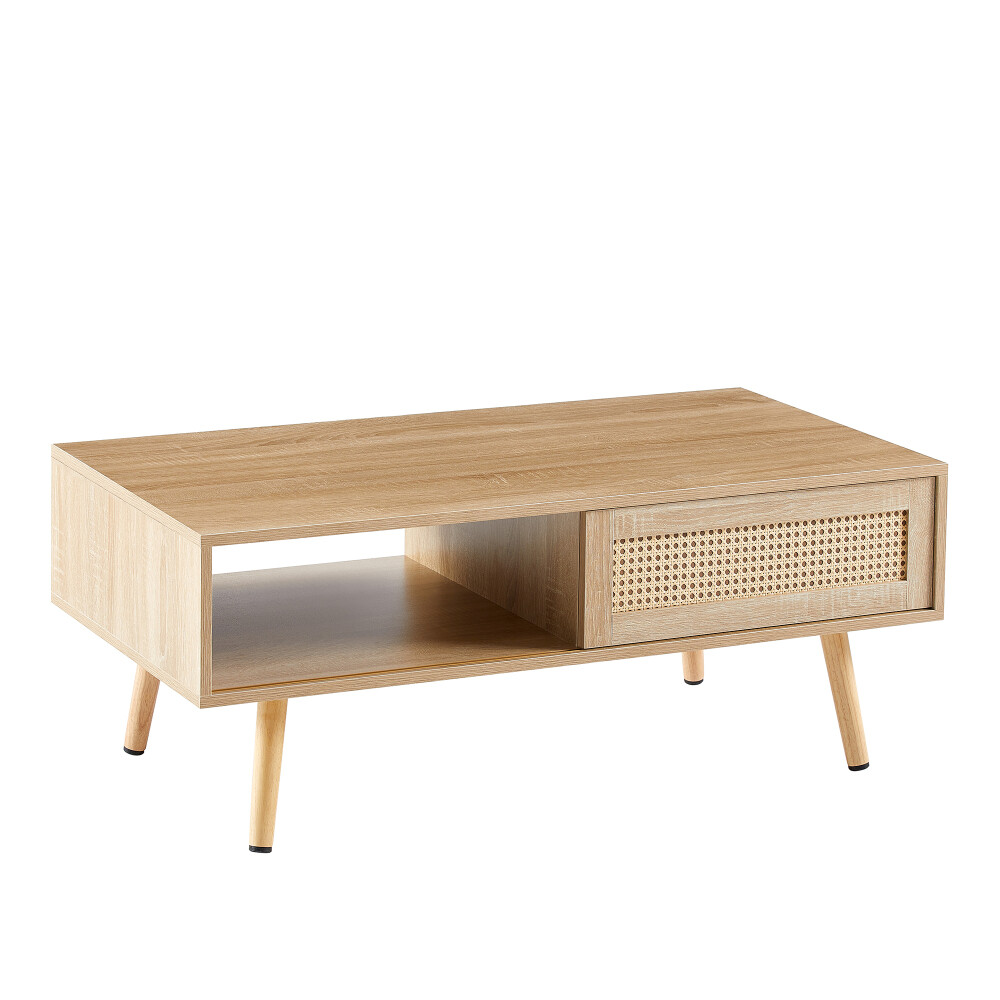 White Rattan Coffee Table with Sliding Doors – Perfect for Living Room