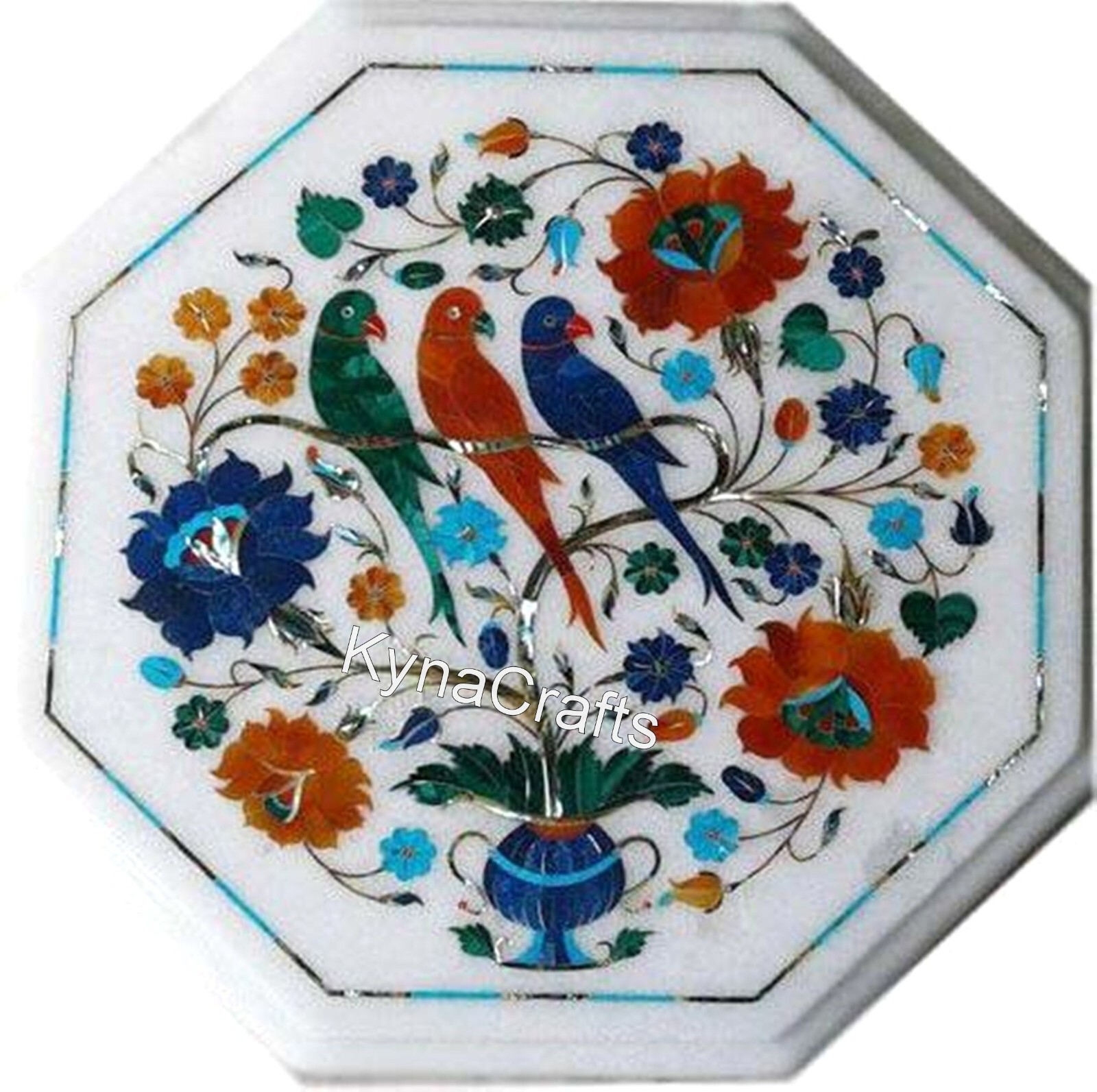 Nature Art Inlay Work Coffee Table Top White Marble Patio Side Table for Garden