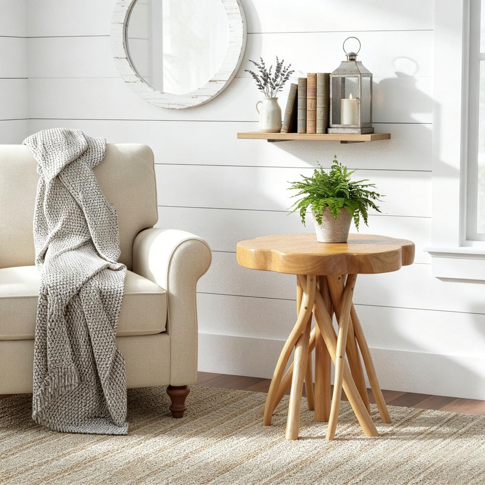 Solid Teak Live Edge End Table, 18″ L x 18″ W x 20″ H Unique Side Table, Smal…