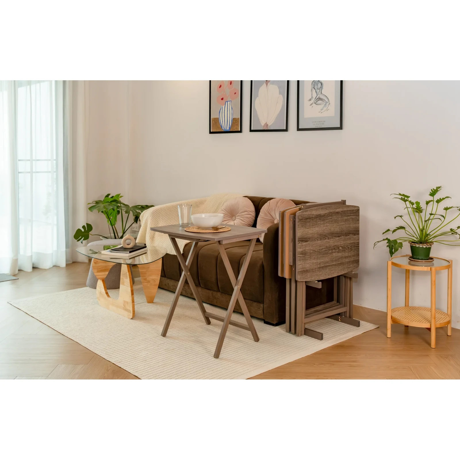 Set of 5 XL Oversized TV Trays Table Wood Home Folding Side Dinner Tray w/ Stand