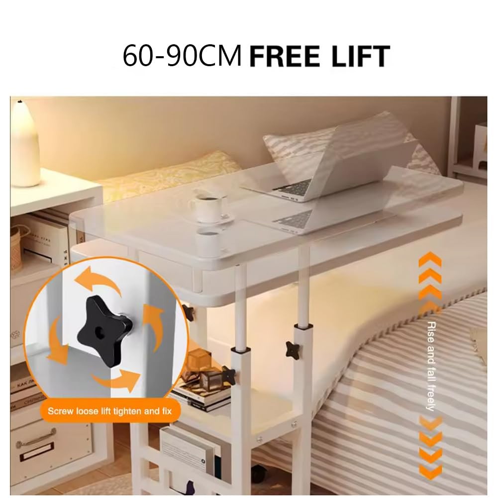 Height Adjustable C Table w/Wheels Mobile Laptop Desk w/ Storage Drawerr Bedroom