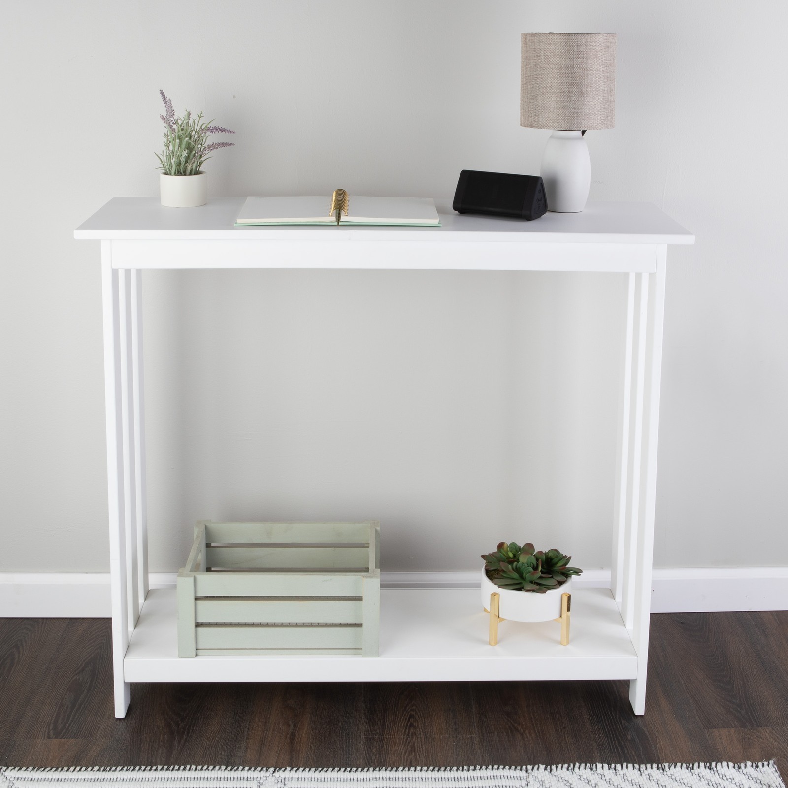 Console Table 39×11.8in Narrow Table 2-Tier Sofa Table with Storage Shelf, White