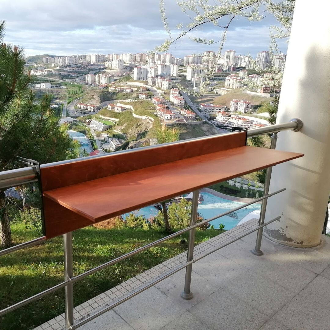 Space Saver Foldable Balcony Bar Table Chestnut Color Free Fast Shipping