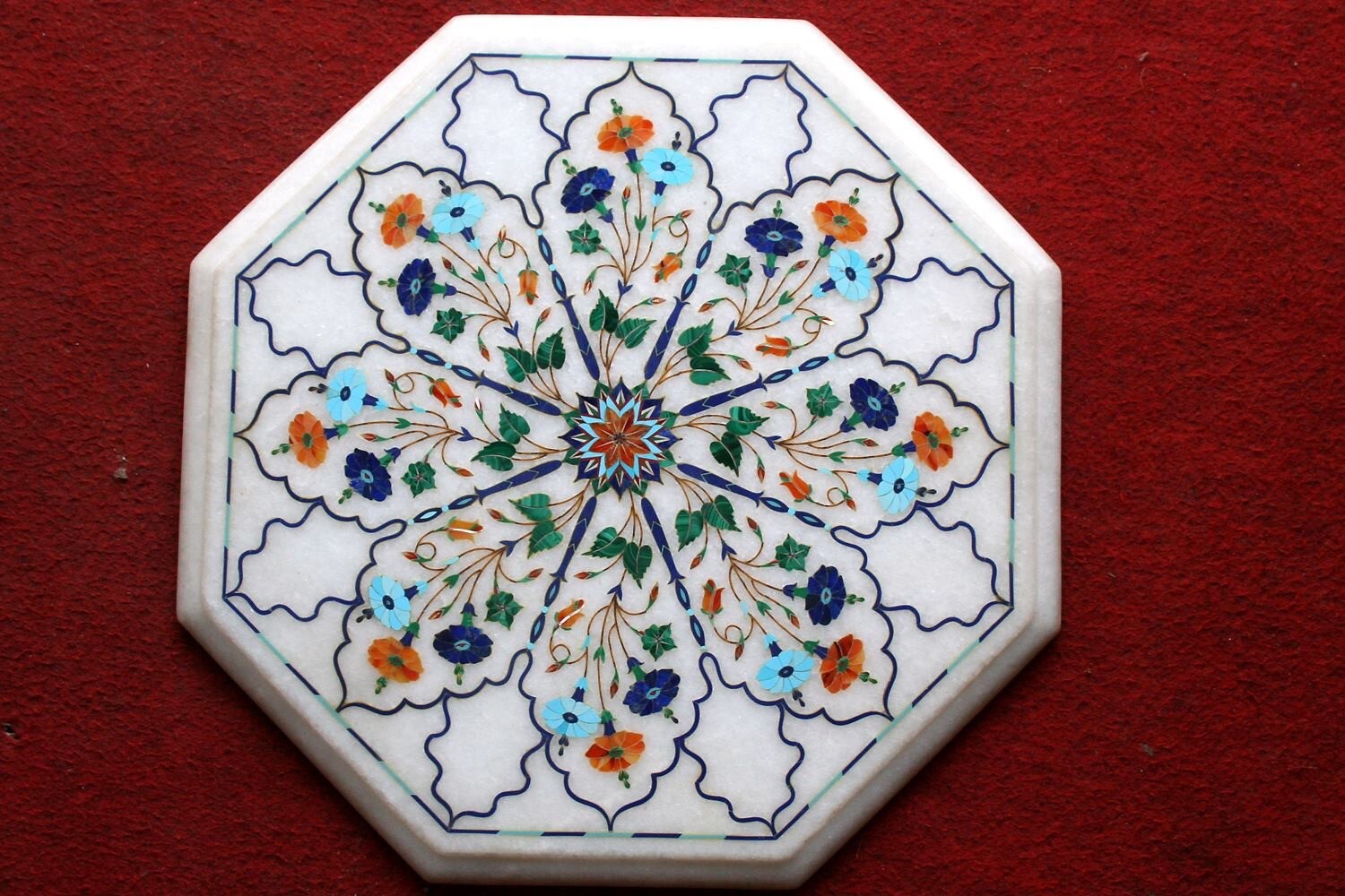 18″ Marble side end Table Top Precious stones Inlay handmade Work Home Decor