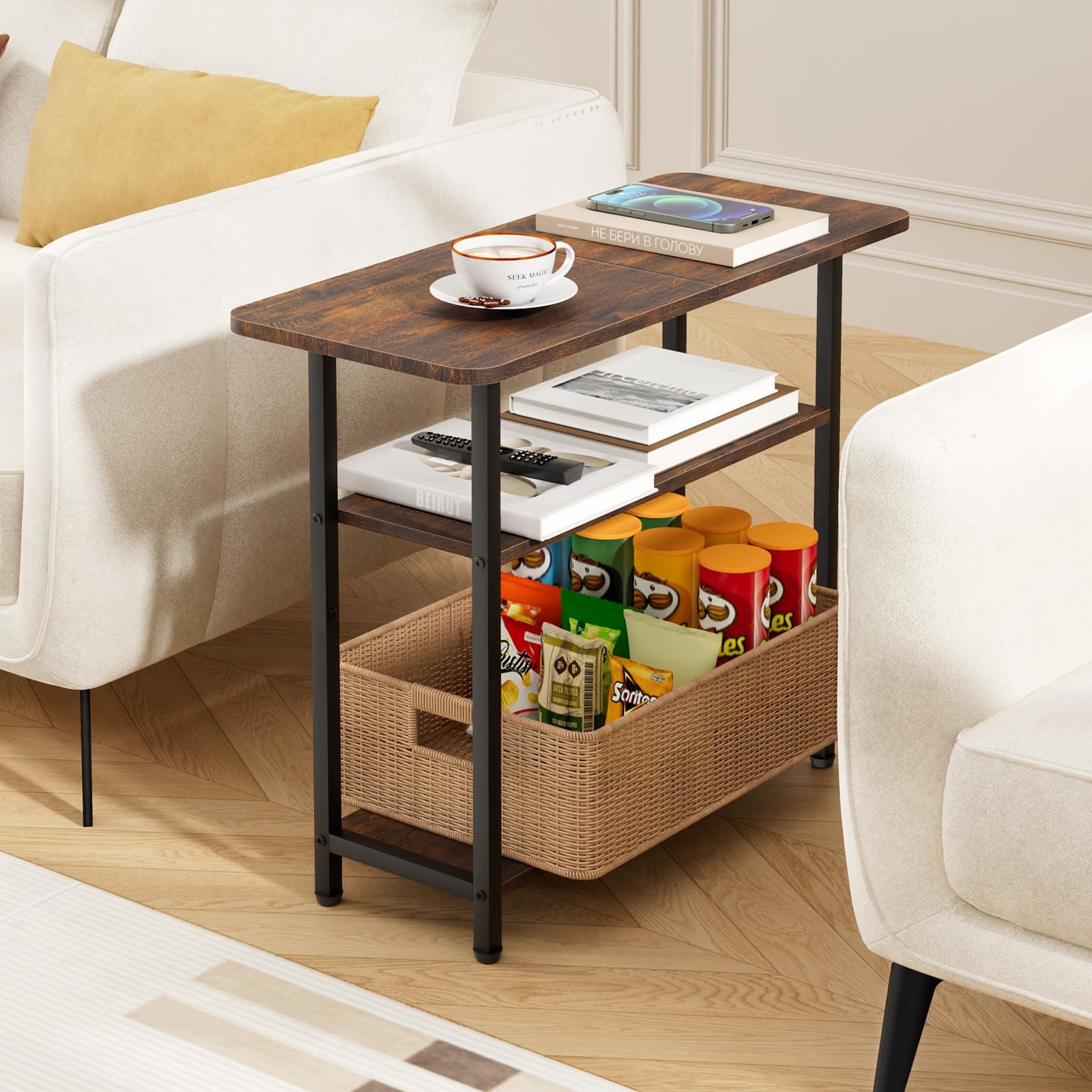 Side Table for Living Room, 3Tier End Table for Small Space with Wide Storage…