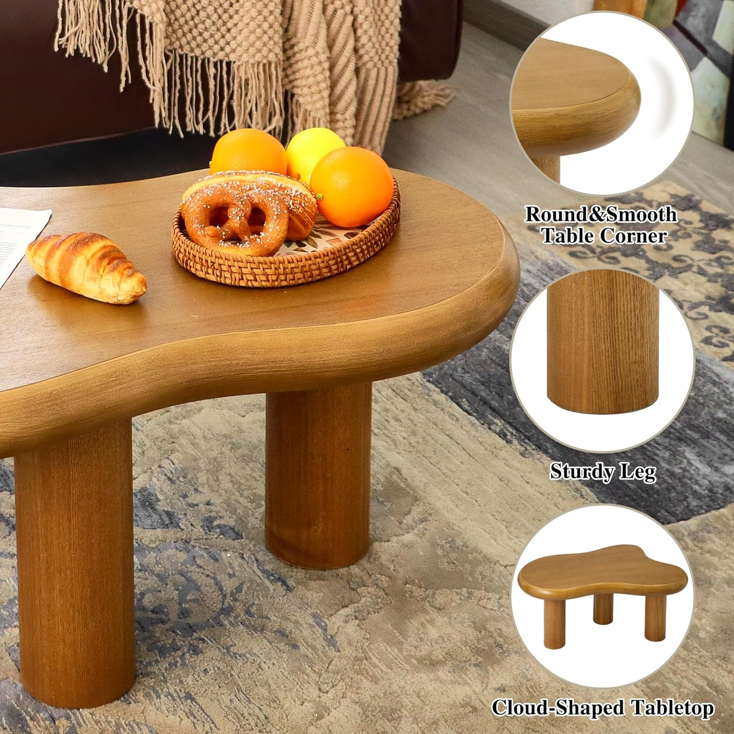 Modern 34″ Cloud Coffee Table – Stylish Wood Accent Table for Any Room
