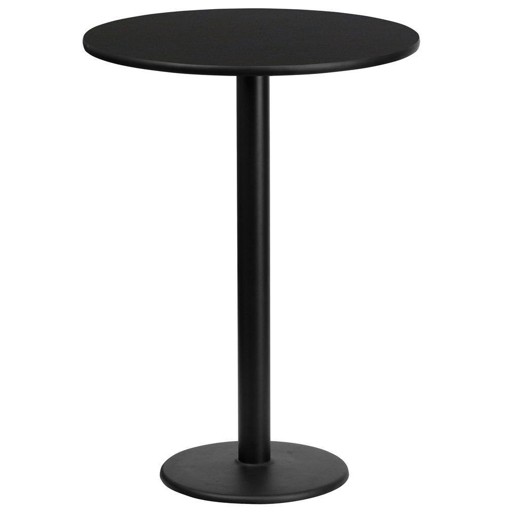 24 In. round Black Laminate Table Top with 18 In. round Bar Height Table Base