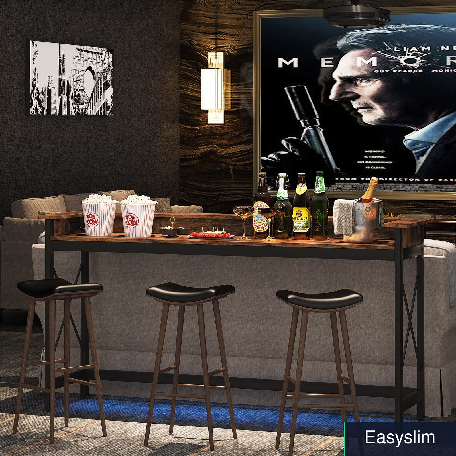Console Table 70.9 inch Built-in Outlet USB Charging Brown Sofa Entryway