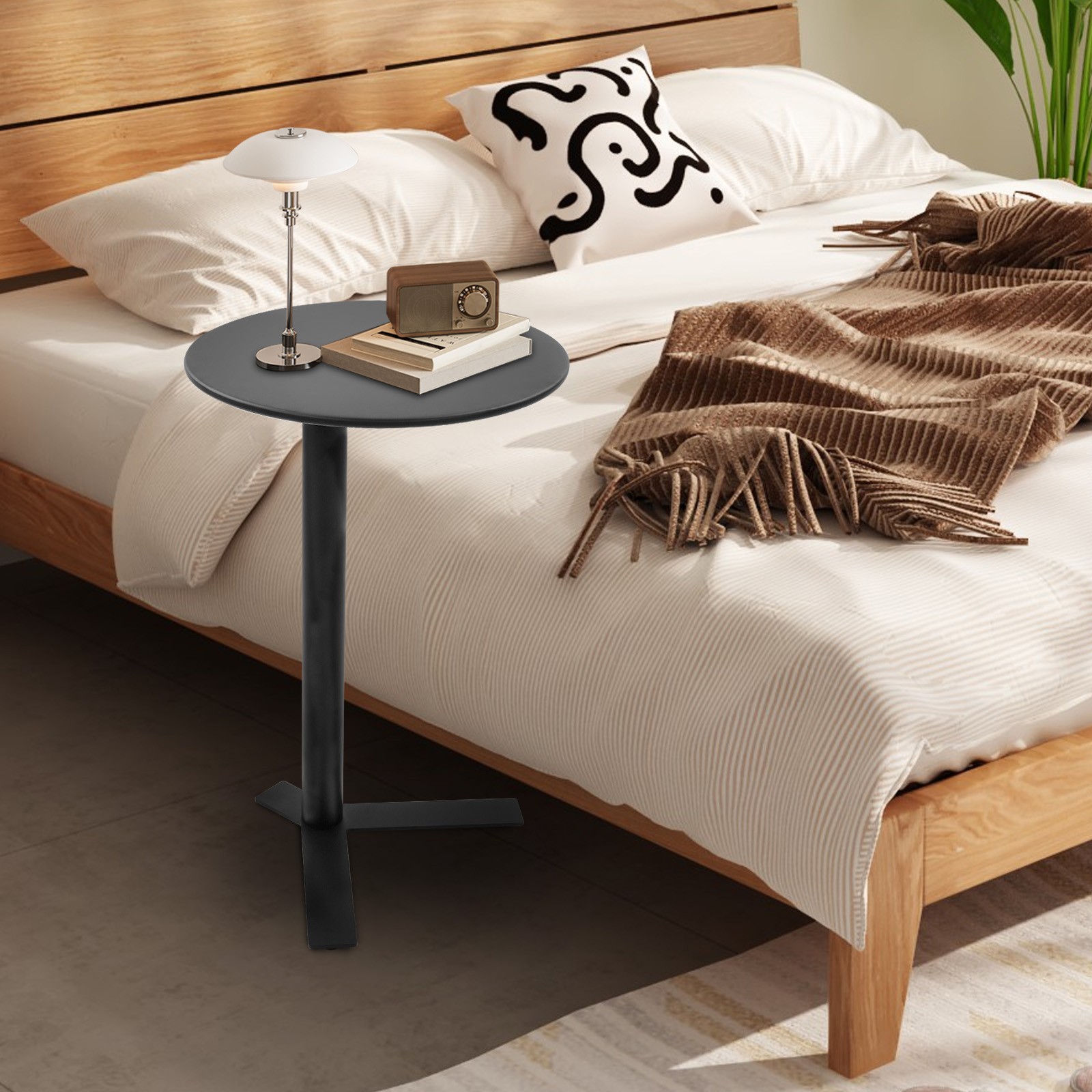 Black Round Side Table With Y-Shaped Base for Small Spaces and Modern Decor
