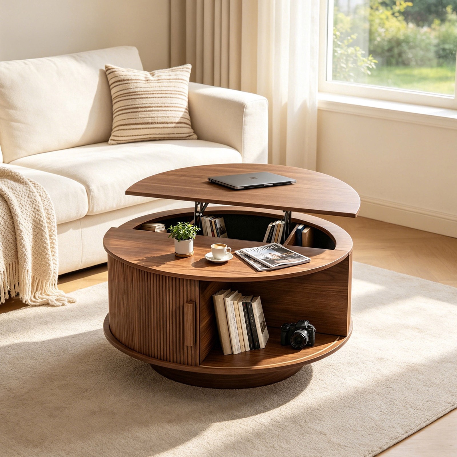 31.5″ Lift Top Round Coffee Table, Center Table with Storage for Living Room