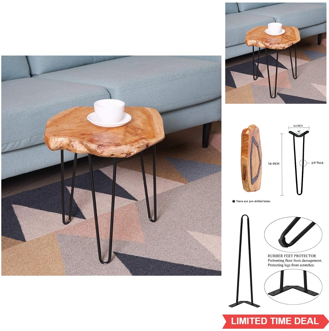 Unique Live Edge Side Table – Natural Wood End Table for Living Room & Bedroom