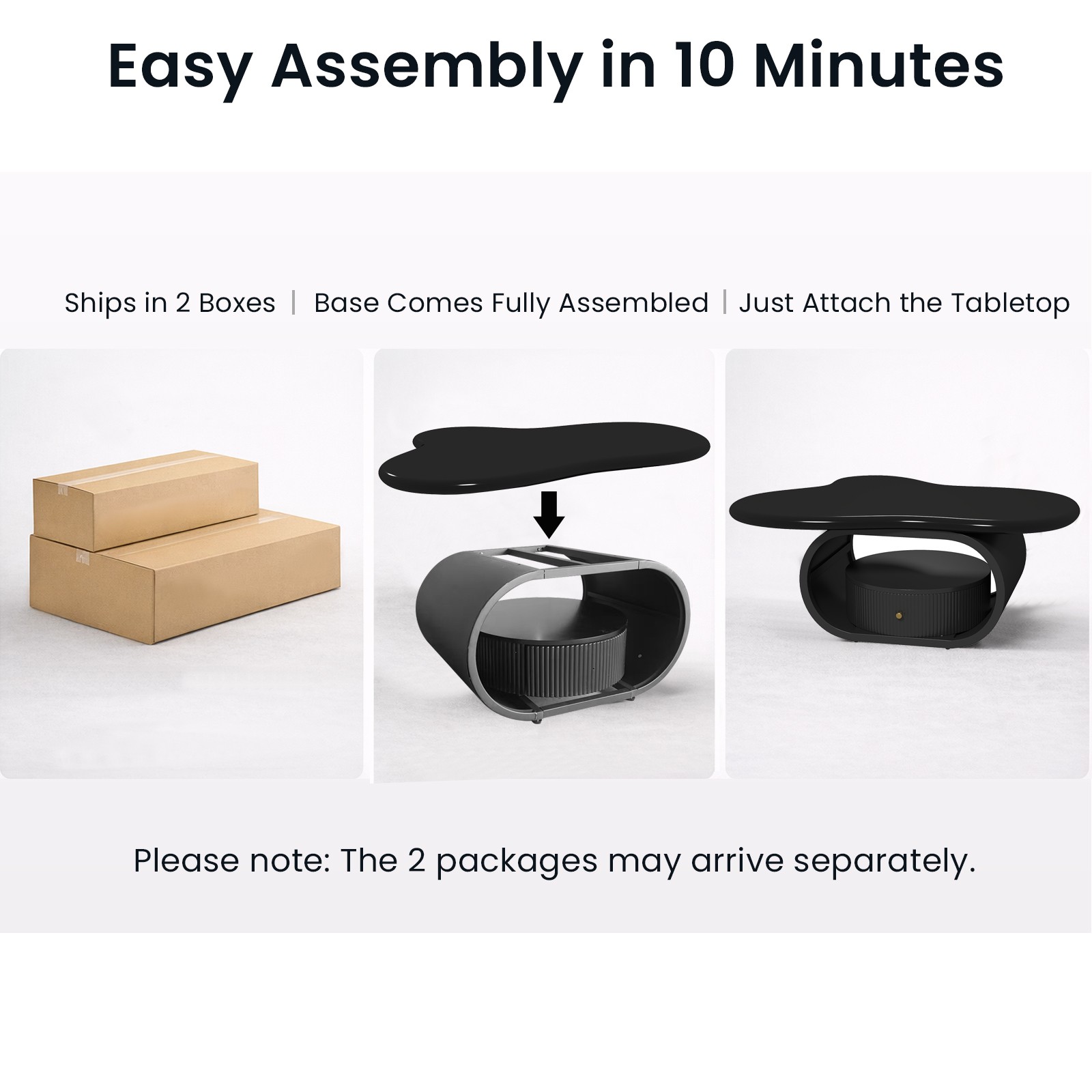 Modern 39″ Black Coffee Table Cloud Center Table MDF Metal w/ Drawer Living Room