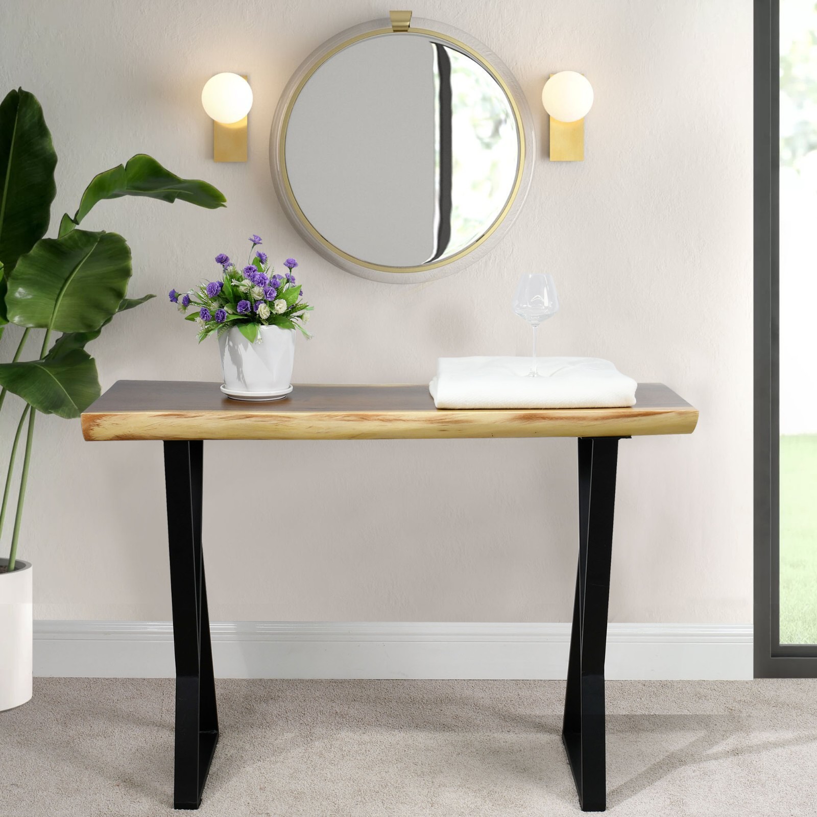 Rustic Suar Wood Console Table Natural Edge Sofa Table for Living Room Entryway