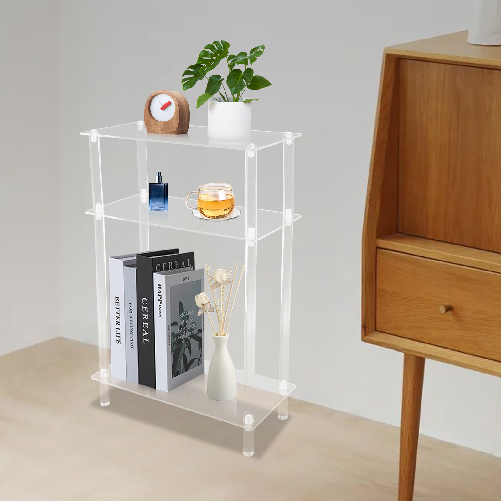 Acrylic Narrow Side Table，7″ Wide Skinny Nightstand/Bedside，Slim Small End Table