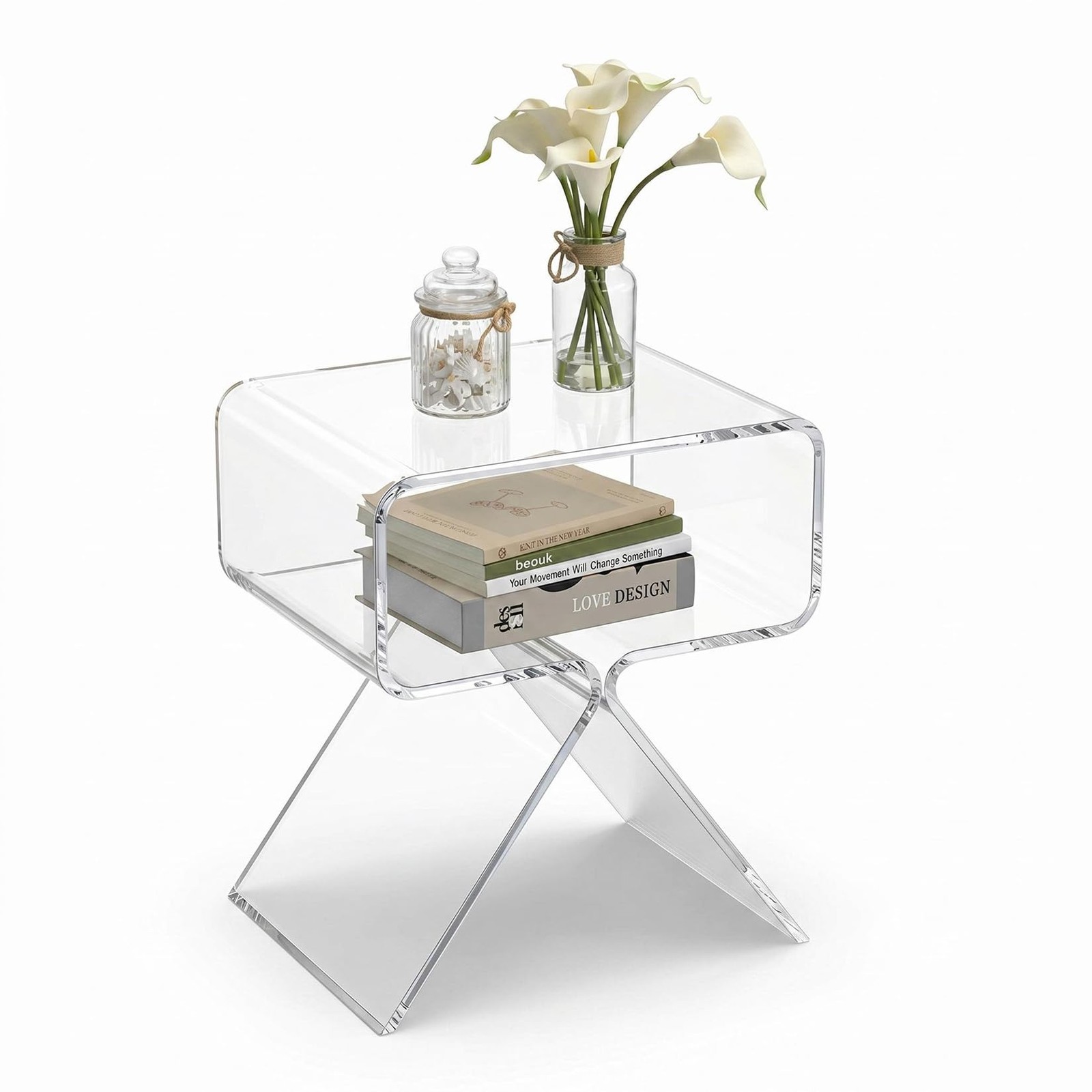 1PC Clear Acrylic Side Table One-Piece Molding Unique Nightstand Short Bed Side