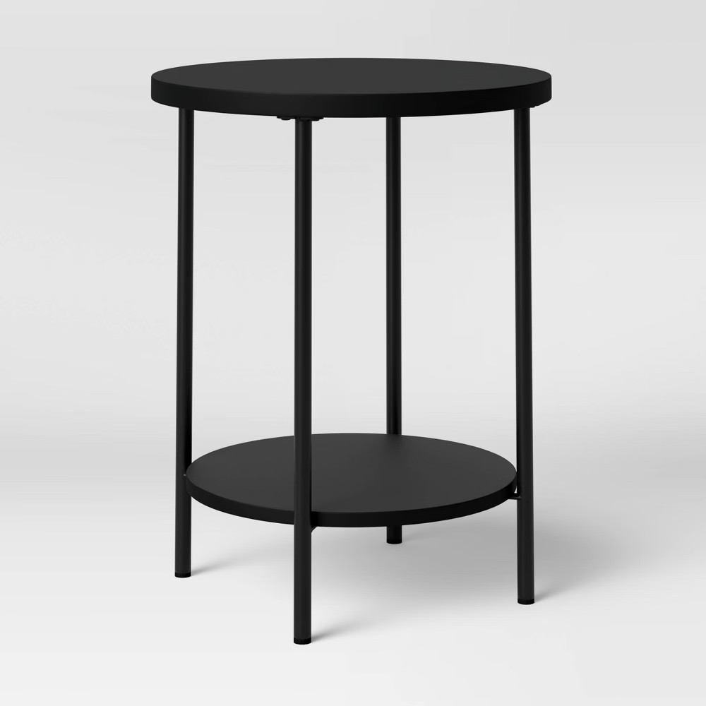 Wood and Metal Round End Table Black – Room Essentials