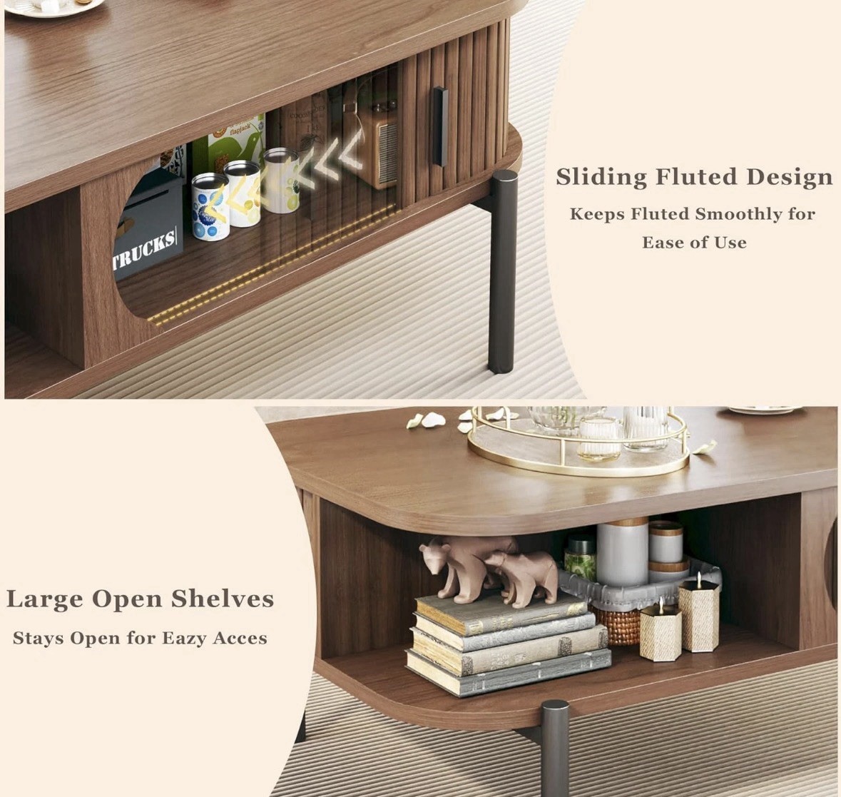 LAST LEFT***Century Modern Coffee Table W/Storage, 39.4″ Walnut