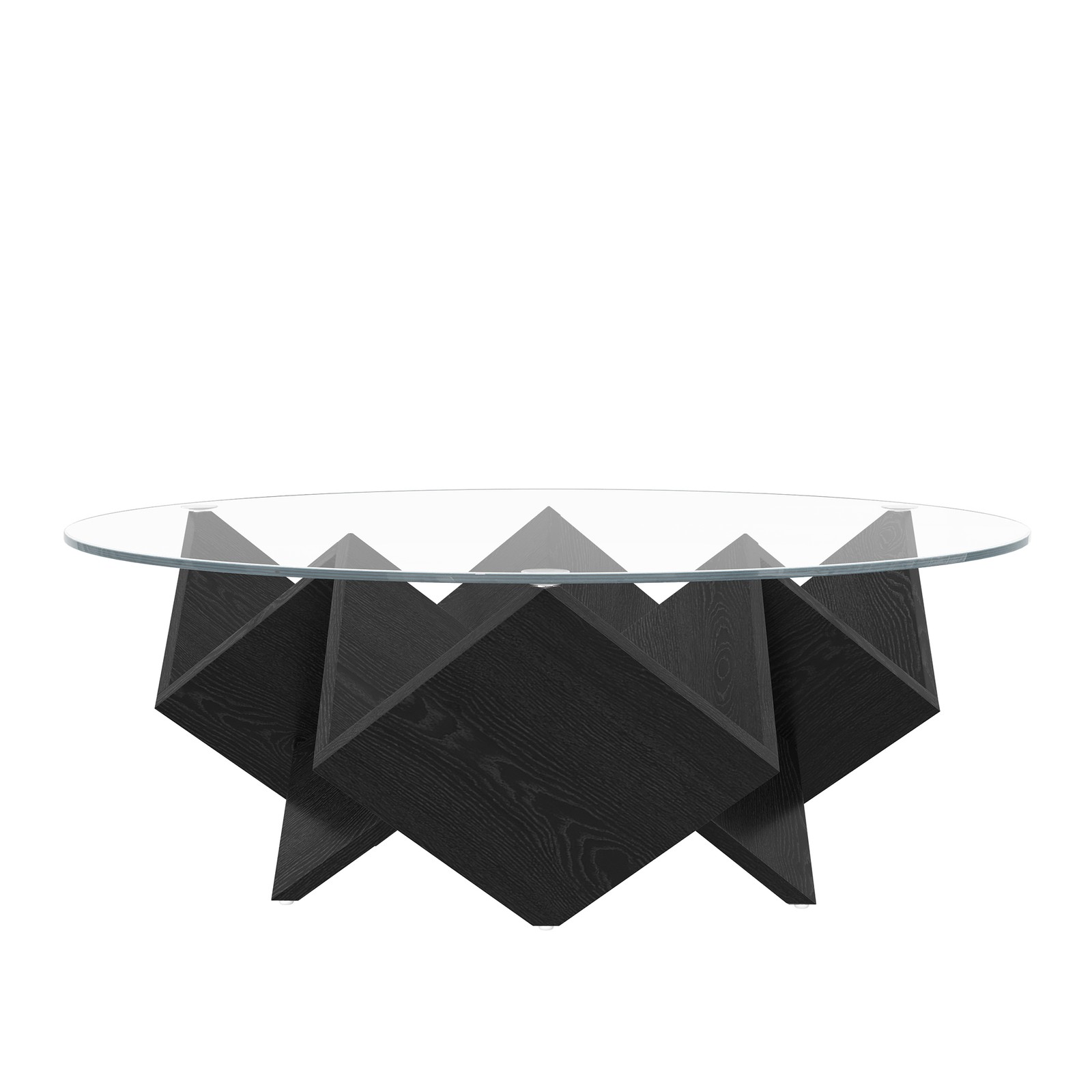 Round Coffee Table with Tempered Glass Top and Geometric Art Deco Storage