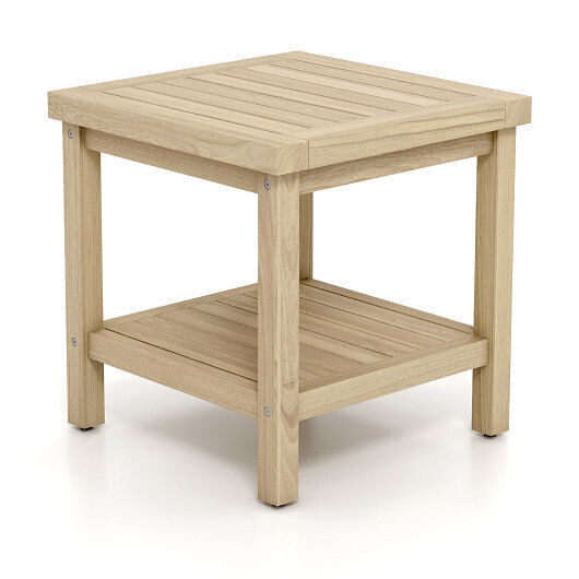 2-Tier Outdoor Side Table with Shelf for Porch Deck Garden – Color: Natural