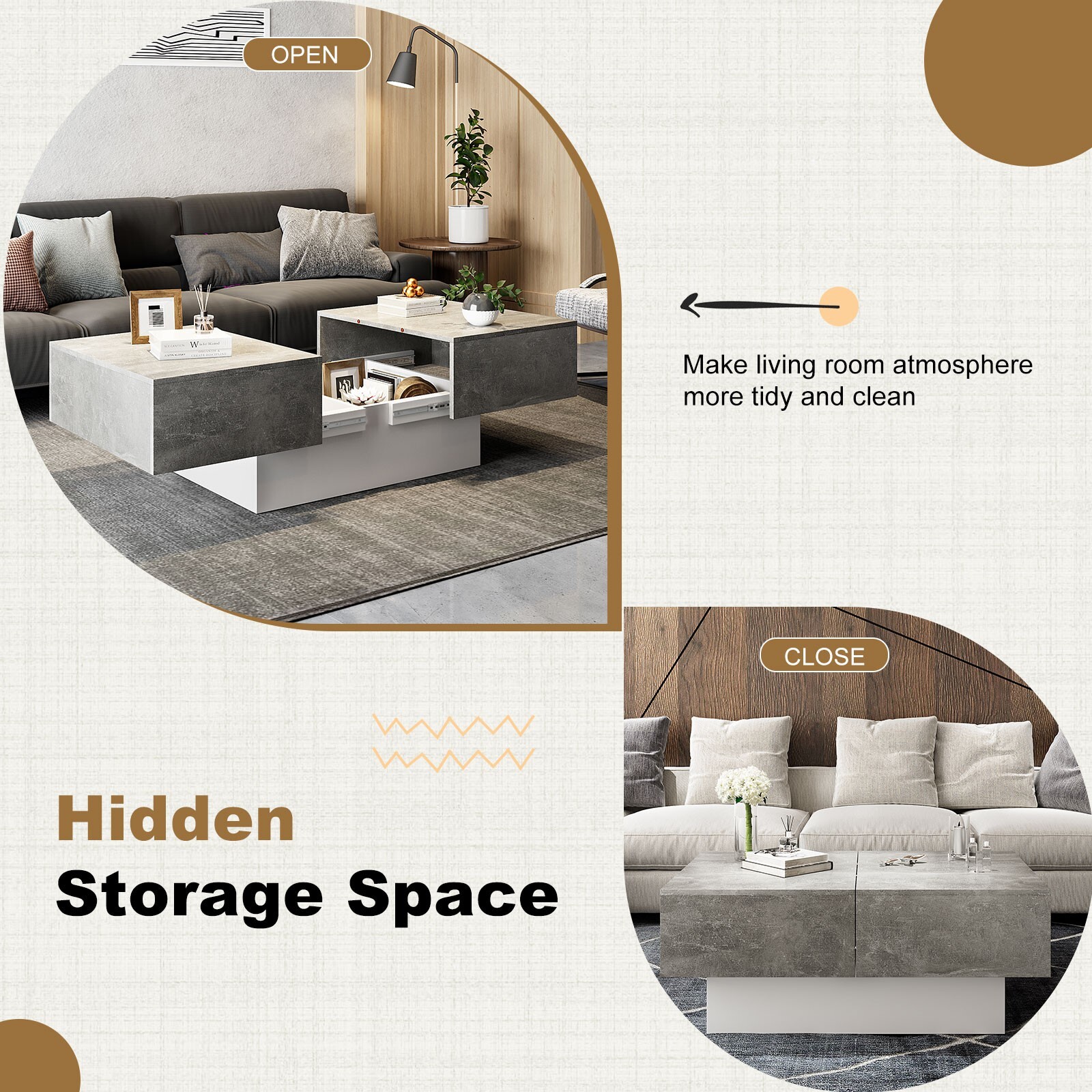 Coffee Table with Large Storage for Living Room Modern Center Table Rectangular