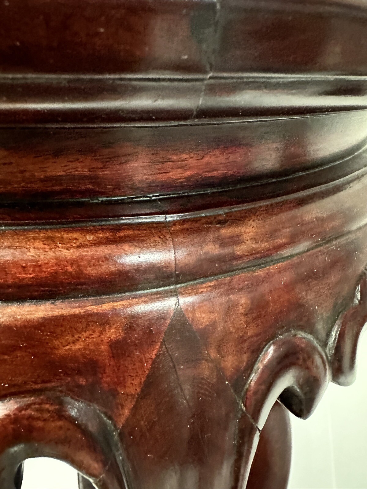 Small Chinese Cloisonné Floral Inlay Top & Carved Wood Round Pedestal Table