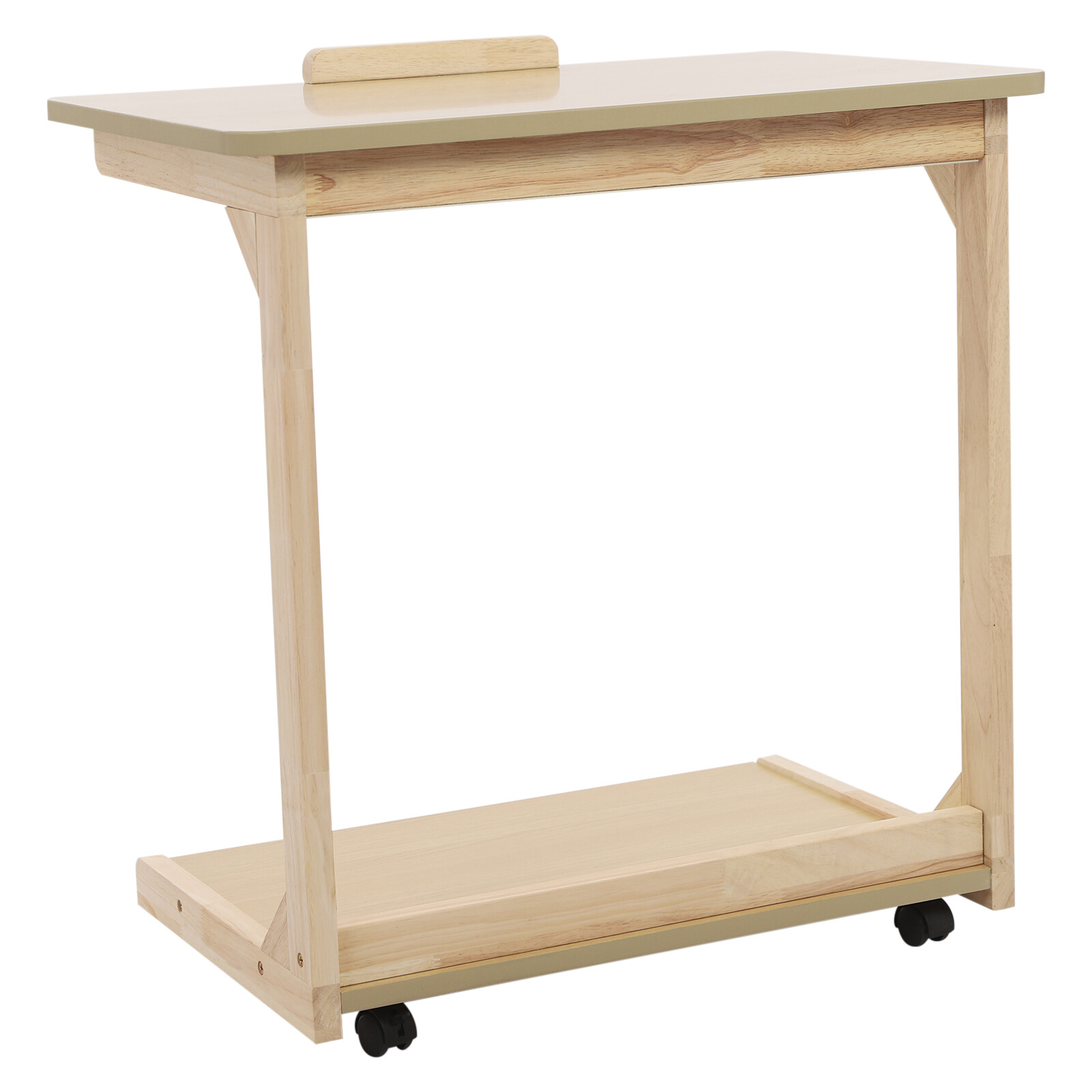 2 Tiers 23.62*15.75*24.8in MDF& Solid Wood C Shaped End Table With 4 Wheels