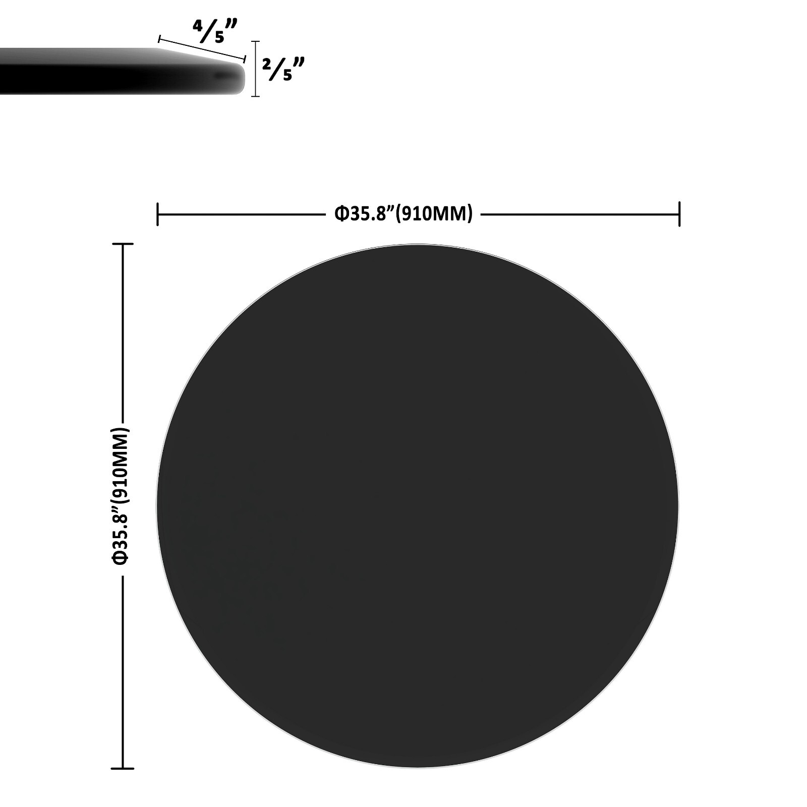 Round Black Tempered Glass Table Top 2/5” 3/8″ Thick Beveled Polished Edge