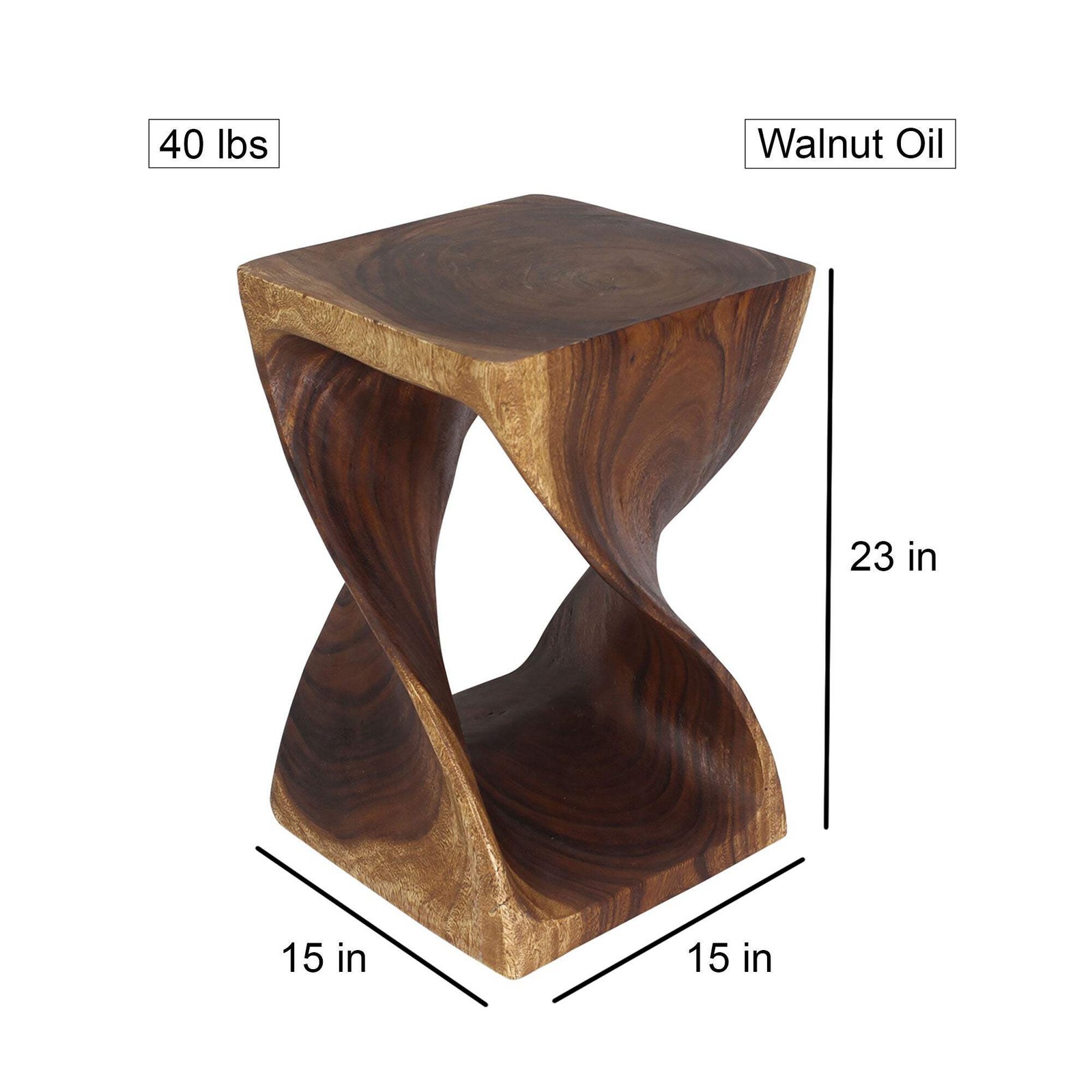 Haussmann Wood Twist End Table 15x15x23 in Height Walnut Oil