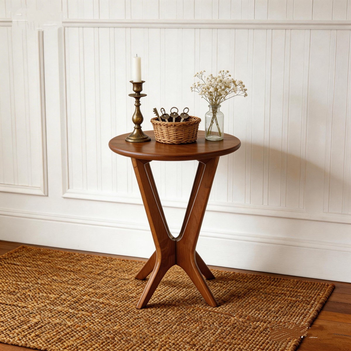 Solid Wood Round End Table 19.69” Mid-Century Modern Side Table for Living Room