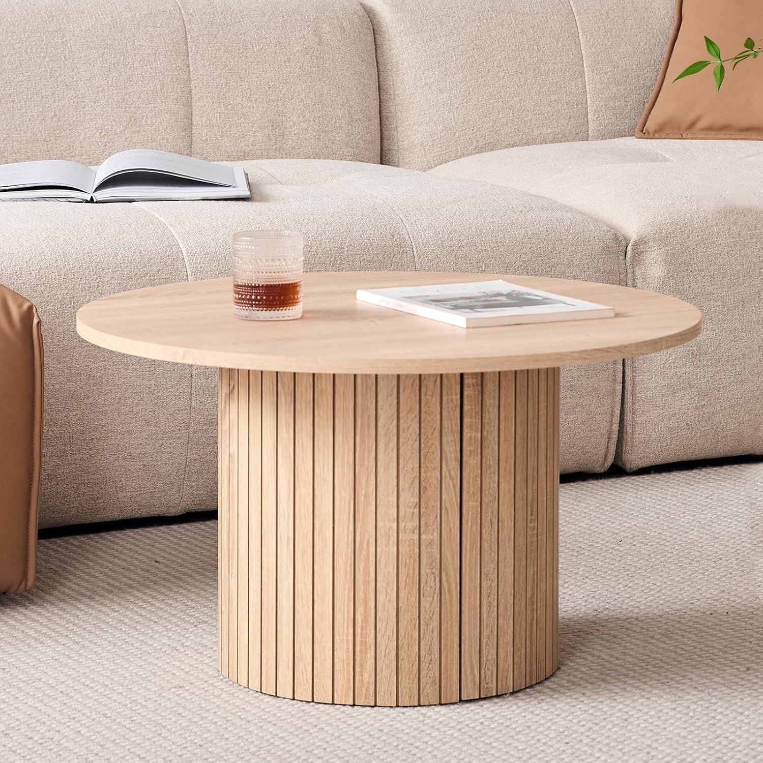Round Nesting Coffee Tables for Living Room, Set of 2, Natural | φ27.6 + φ15.8