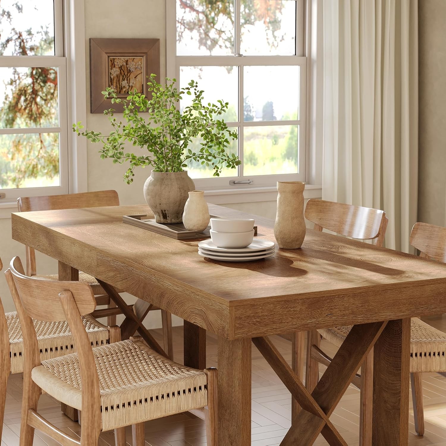 63-Inch Rectangle Dining Table for 4-6 People, Farmhouse Kitchen Dinner Table