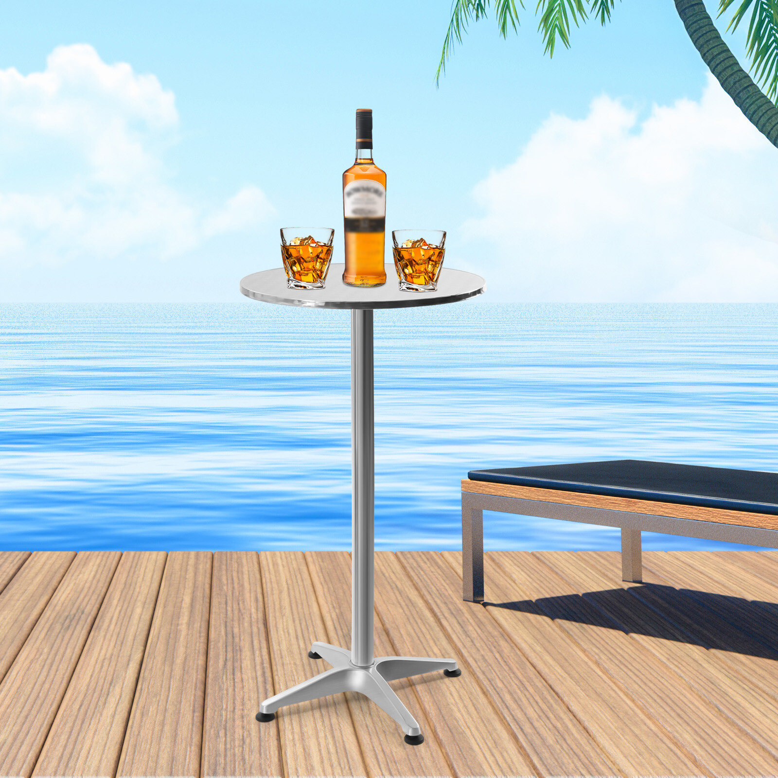 Bar Height Dining Table Pub Round Tall Folding Indoor/Outdoor Patio Metal Party