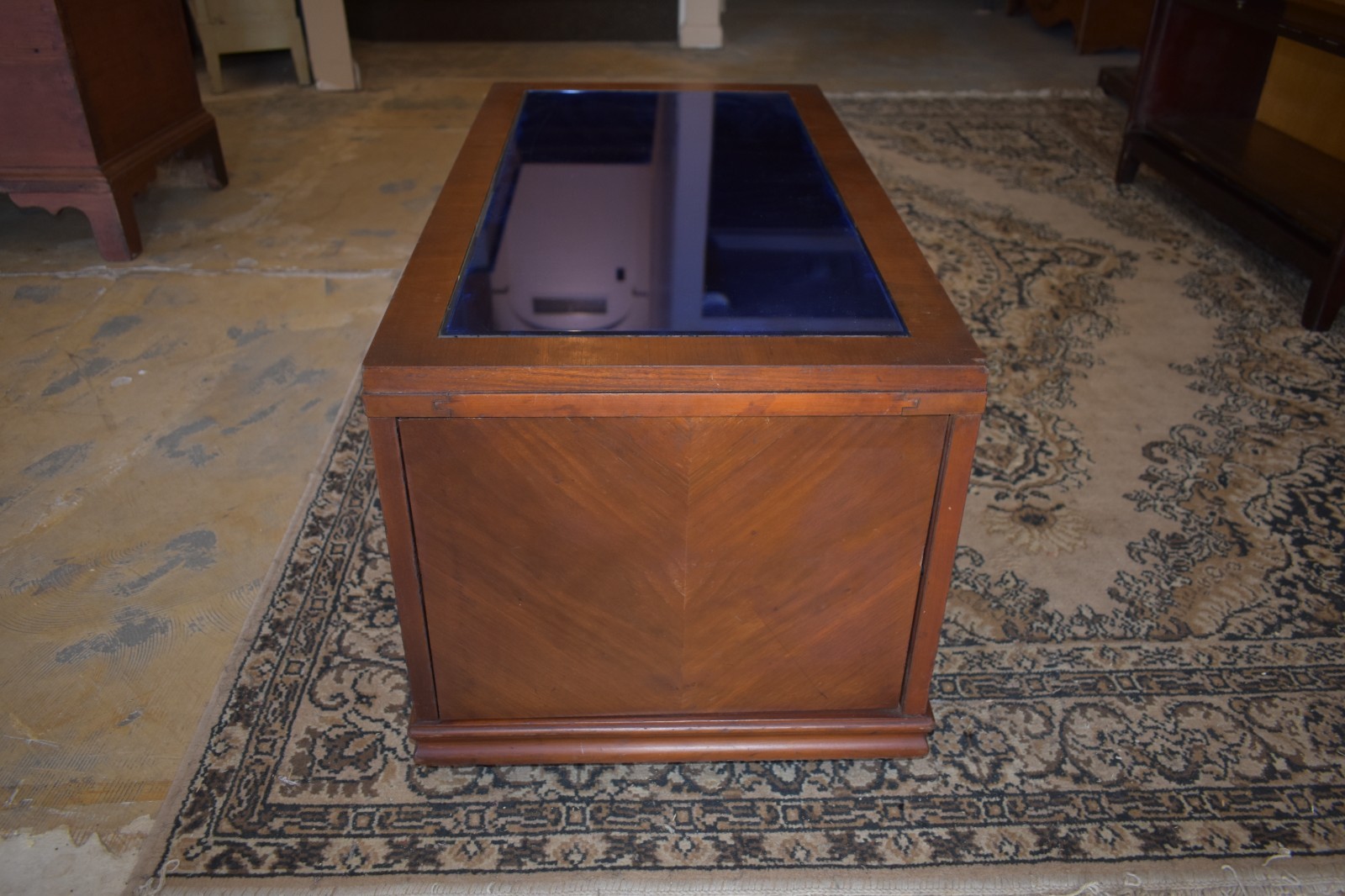 Art Deco Coffee Table Blue Tinted Glass Top Vintage Furniture