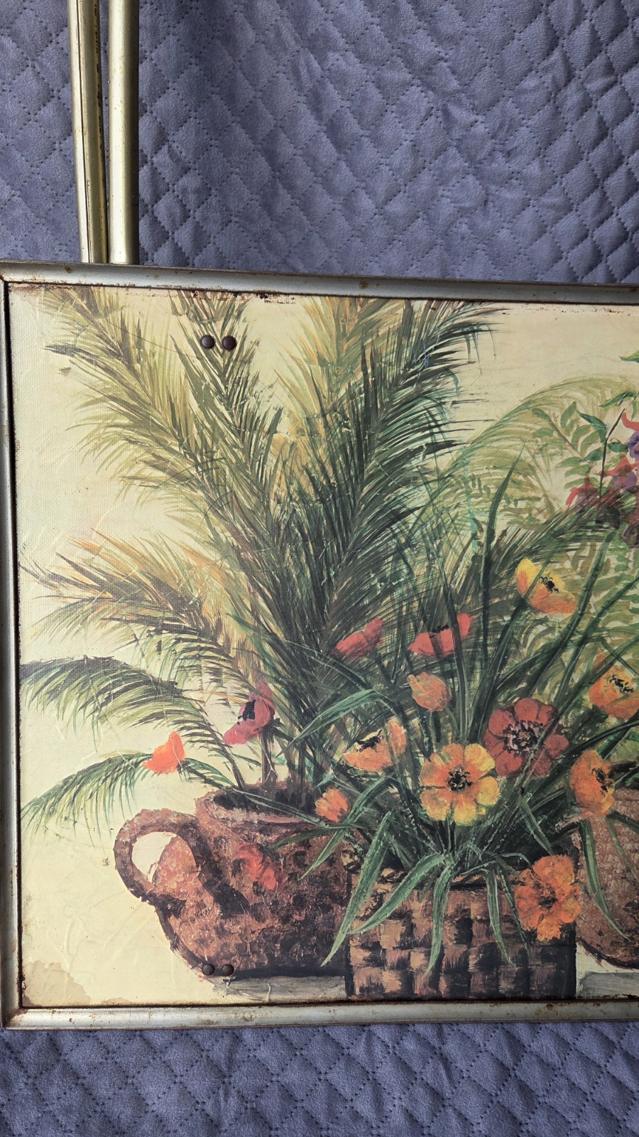 Vintage Folding TV Trays Beige Floral MCM Metal & Fiberboard Nel Cary