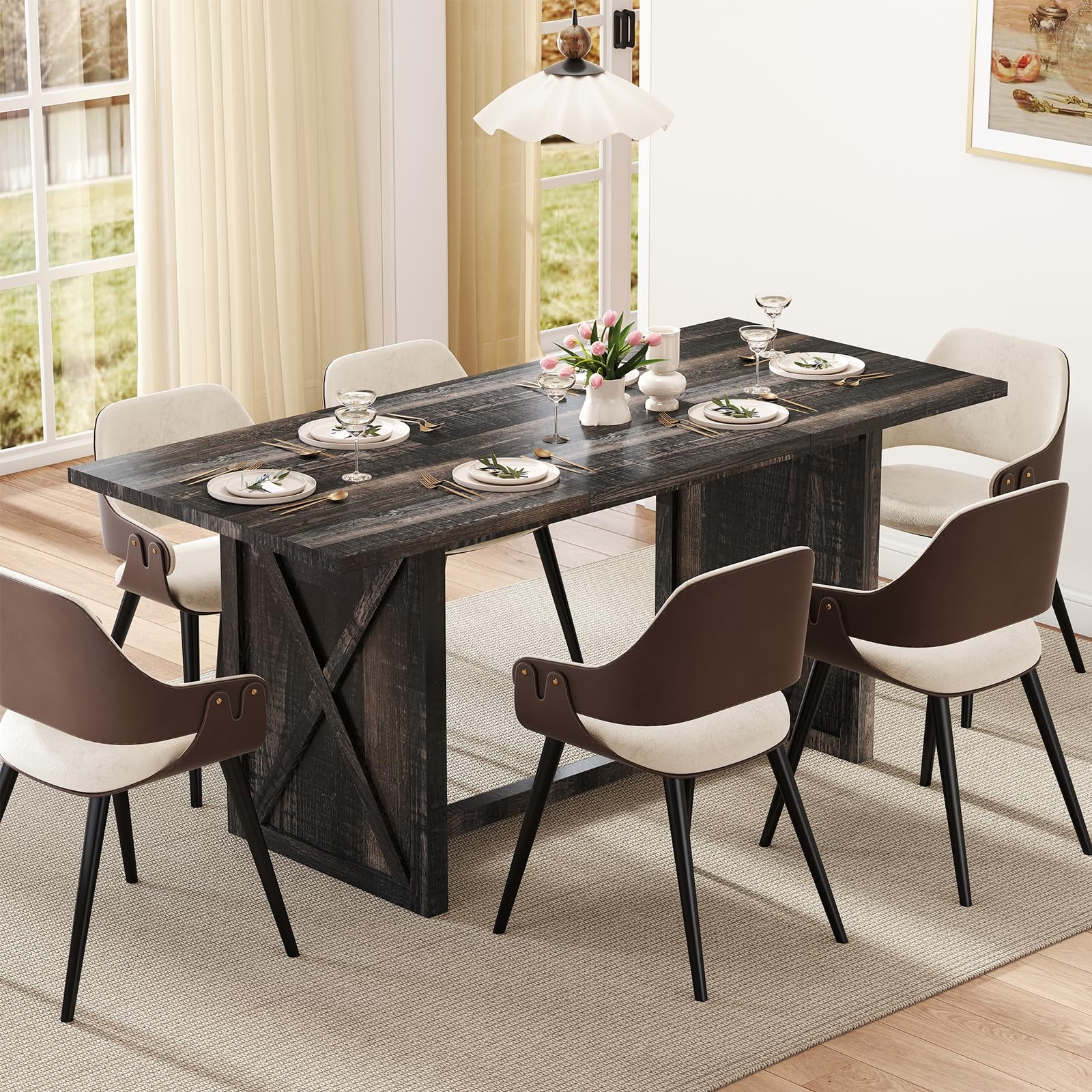 70.87″ Wooden Dining Table for 6-8 People – Farmhouse Rectangular Kitchen Tab…