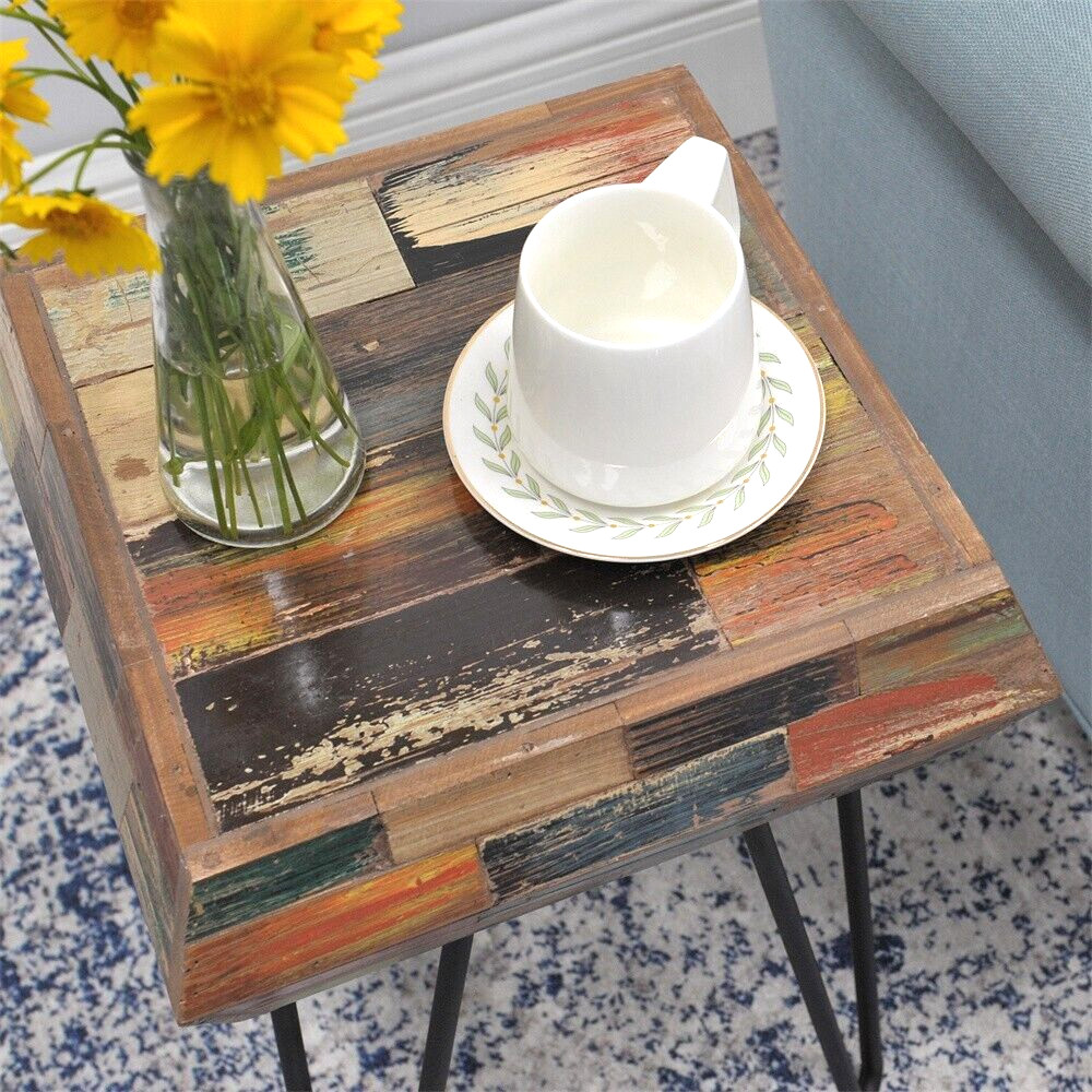 Greenage Side Table Solid Reclaimed Wood Accent Coffee End Table 3D Square