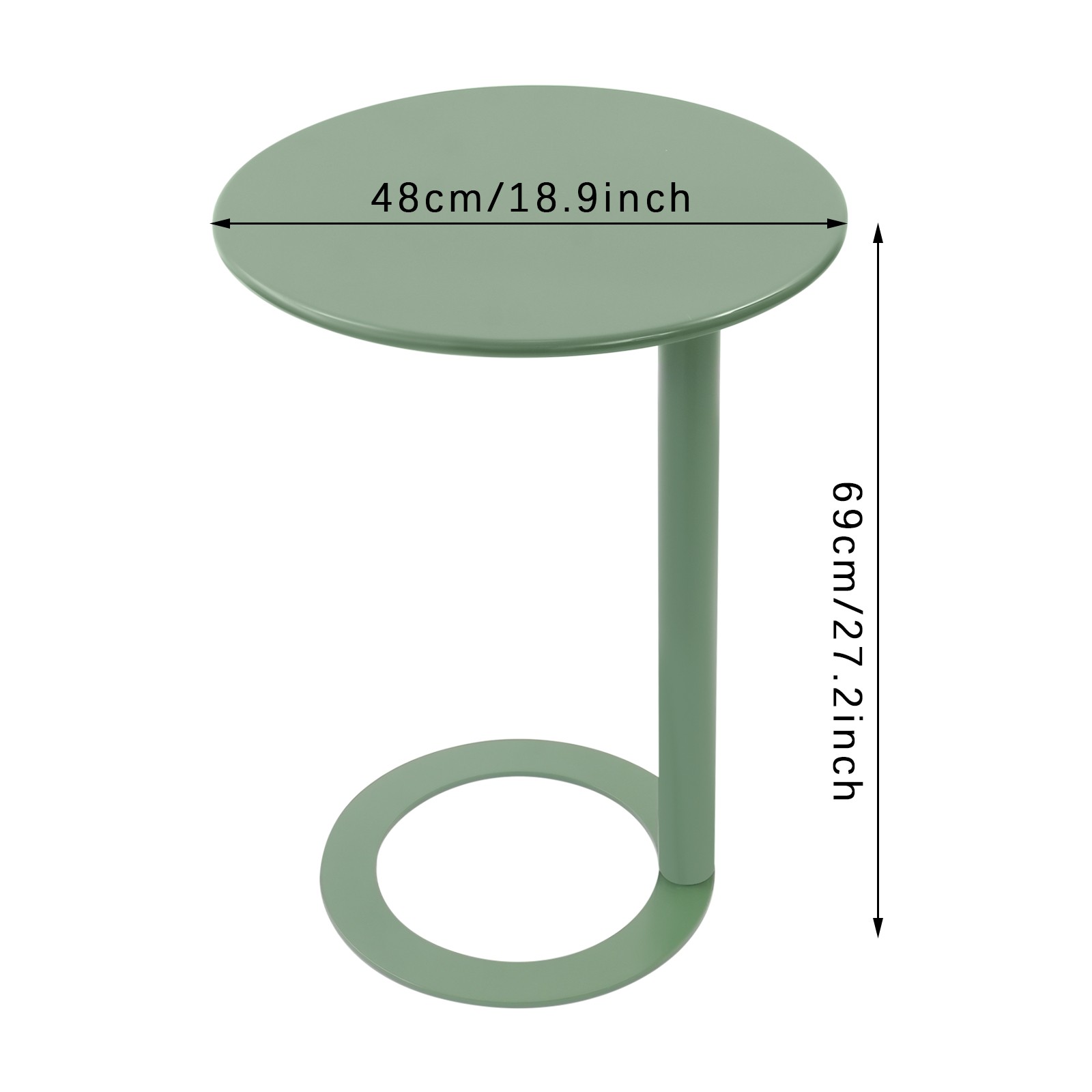 Iron Coffee Table with 30kg Load Capacity Free Standing C-Shaped Sofa Side Table