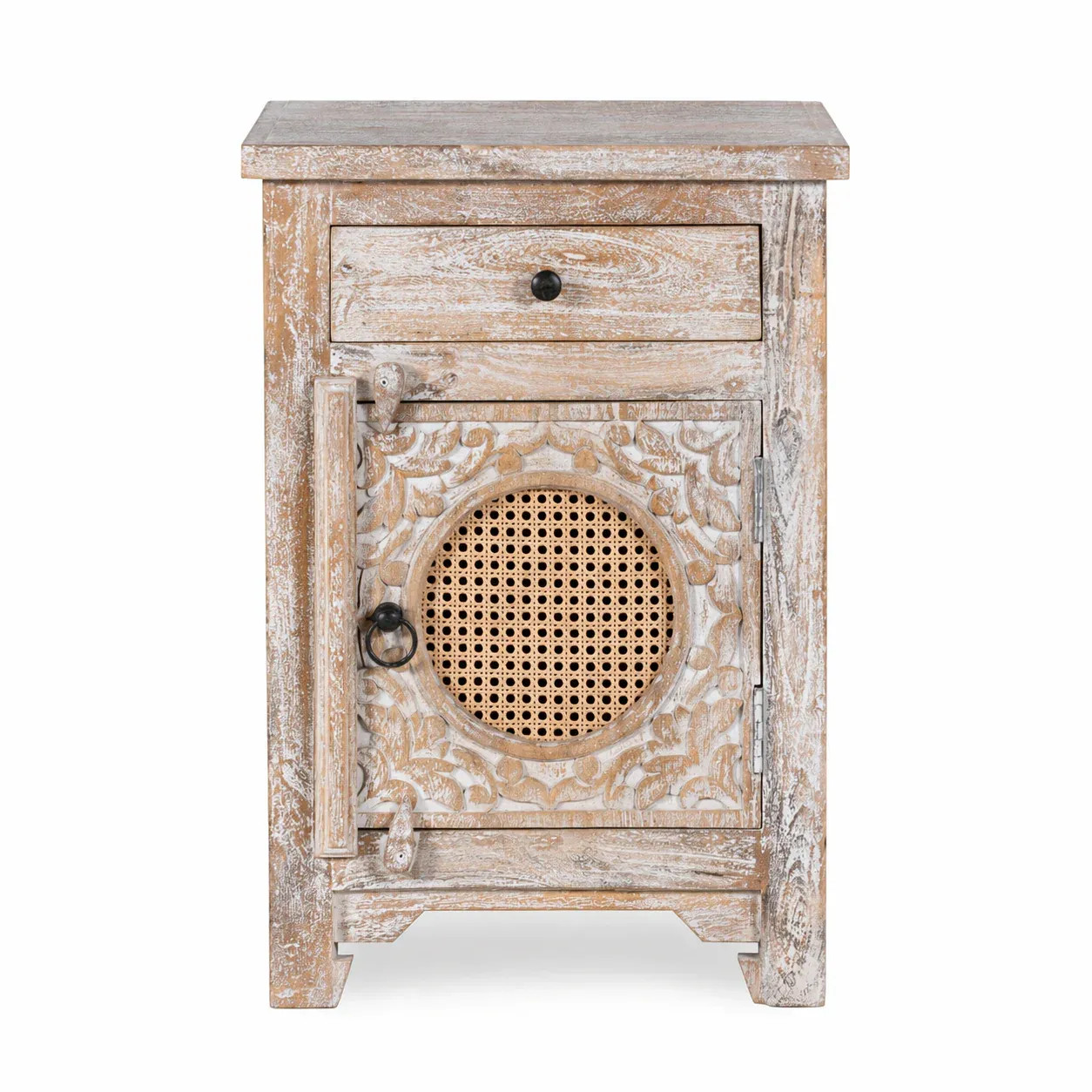 Artisan Handmade Bedside Table Solid Wood Hand Carved 18.5 × 15.7 × 26.4 inches