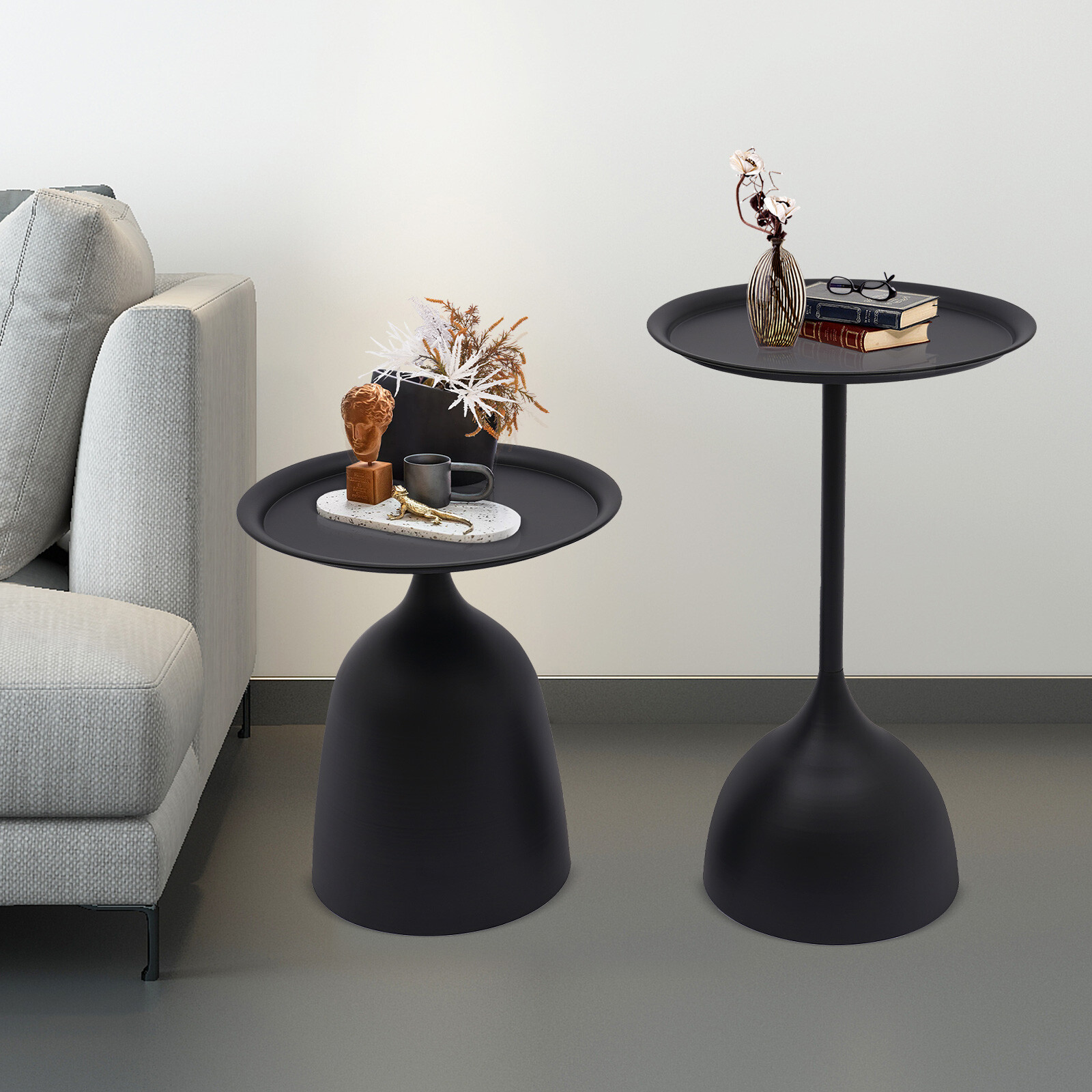 2Pcs Round Side Tables Modern Iron Sofa Coffee End Desks For Living Room Bedroom