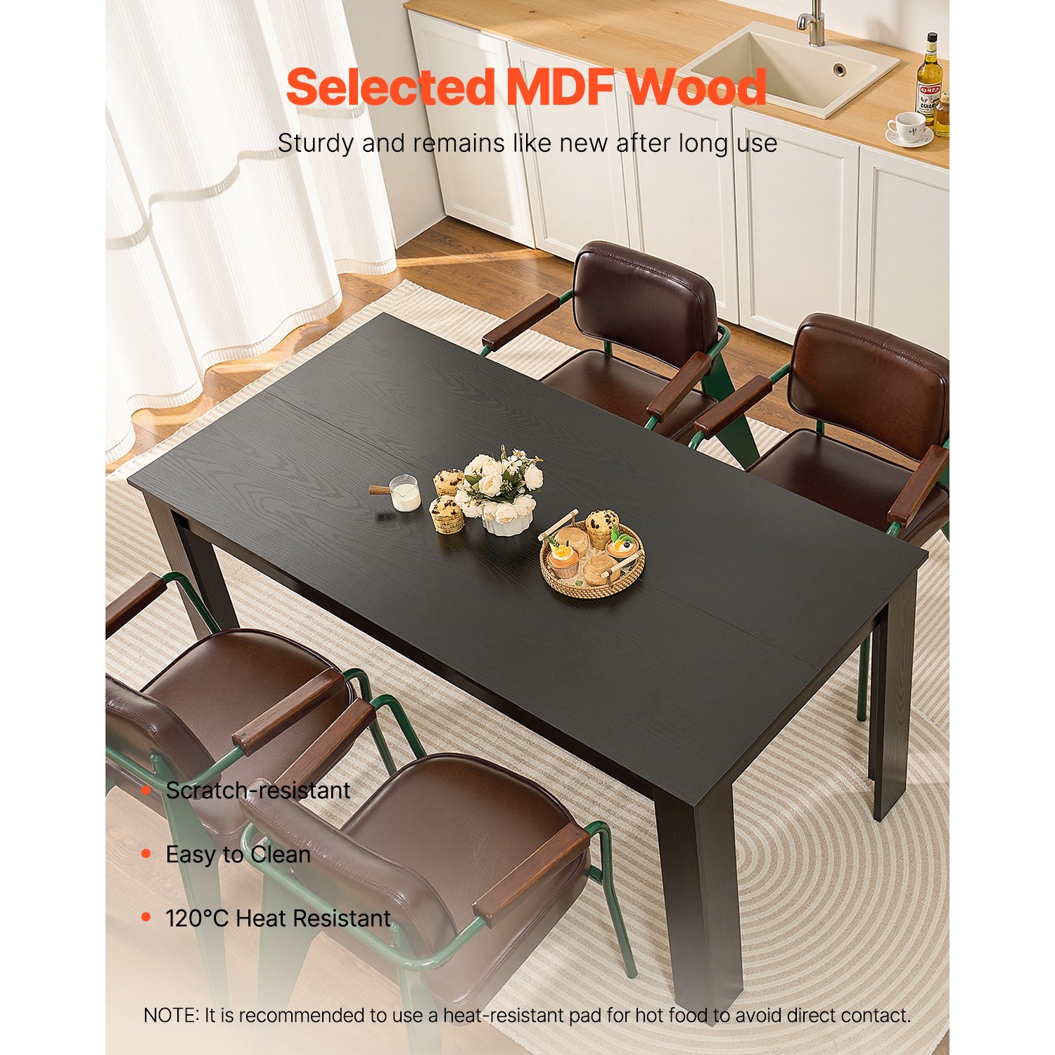 Uimoso 63in Rectangle Dining Table Wood Kitchen Table for 4-6 Person Black
