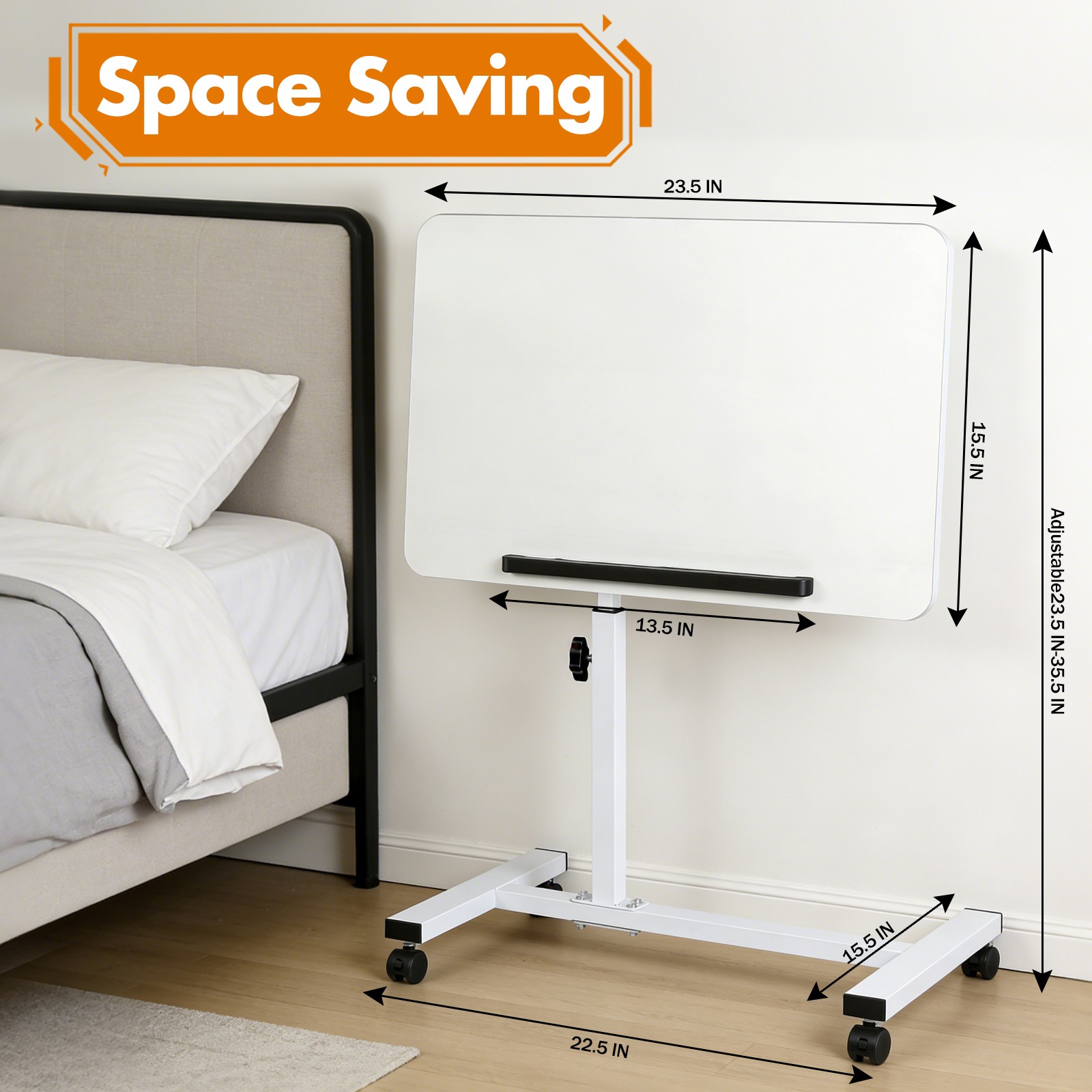 Rolling End Table Overbed Bedside Table Sofa Table Laptop Tabe Height Adjustment