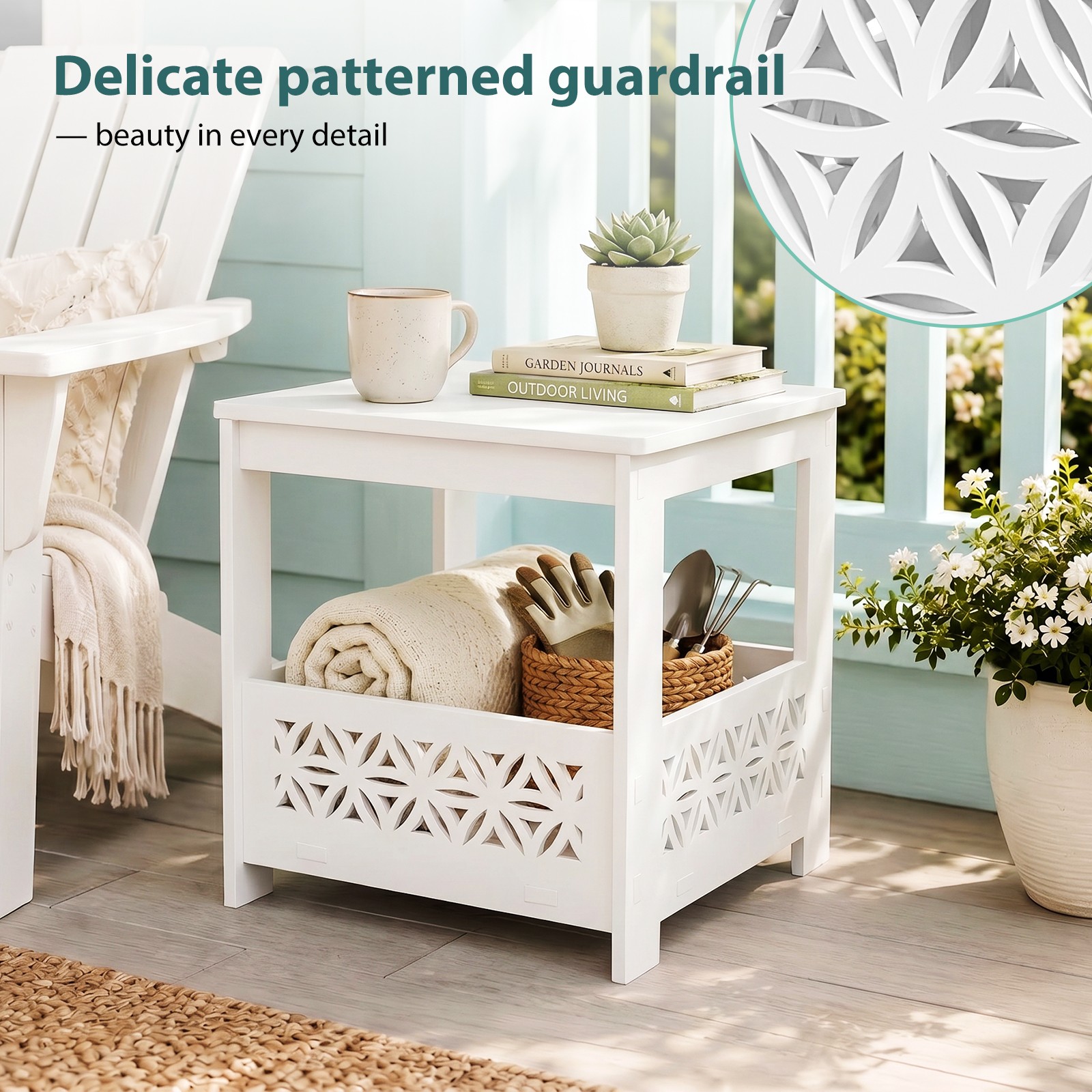 Side End Table, PVC Bedside Table w/ Storage Rack for Indoor Living Room