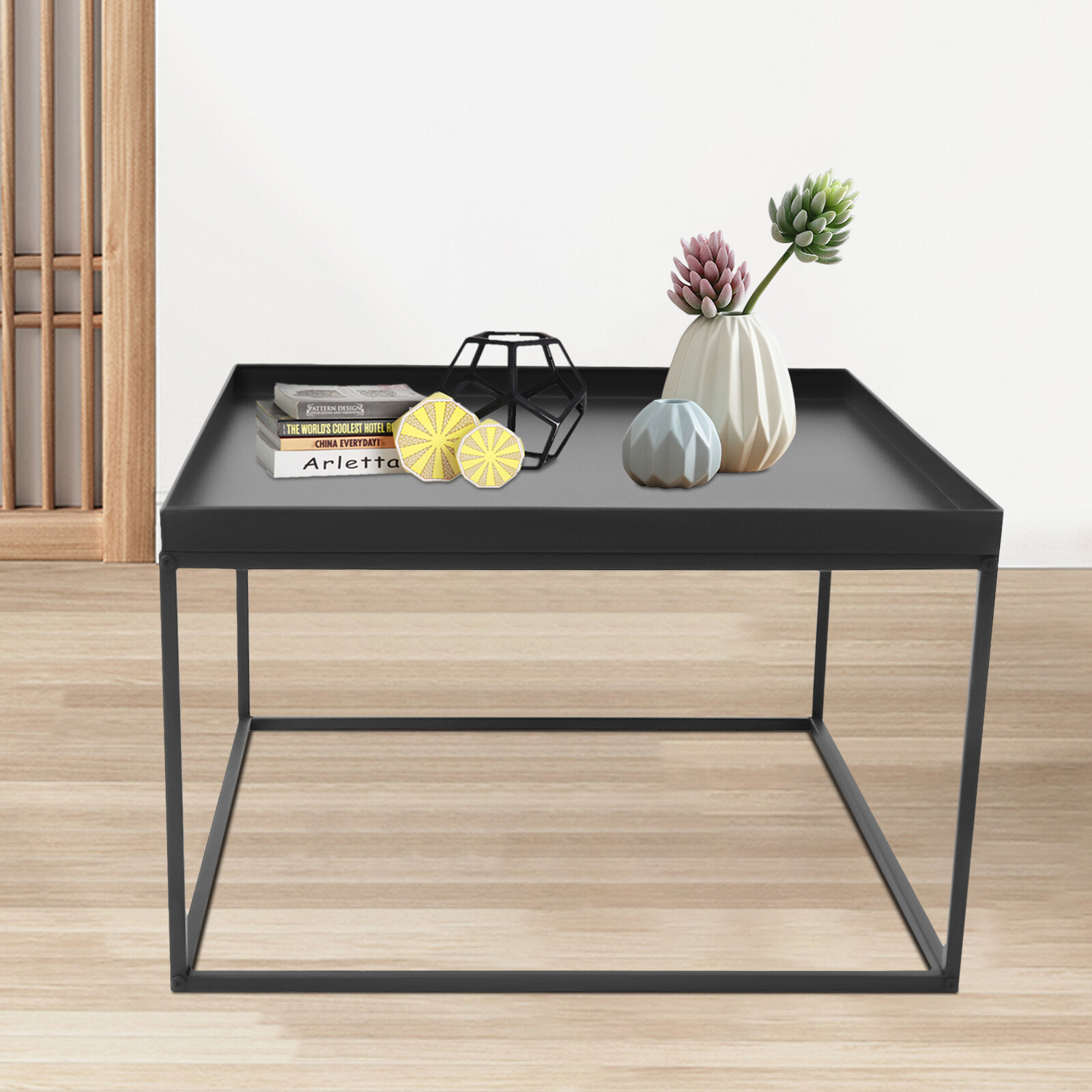 59cm Metal Square Coffee Table End Table/Side Table For Office Home Matt Black