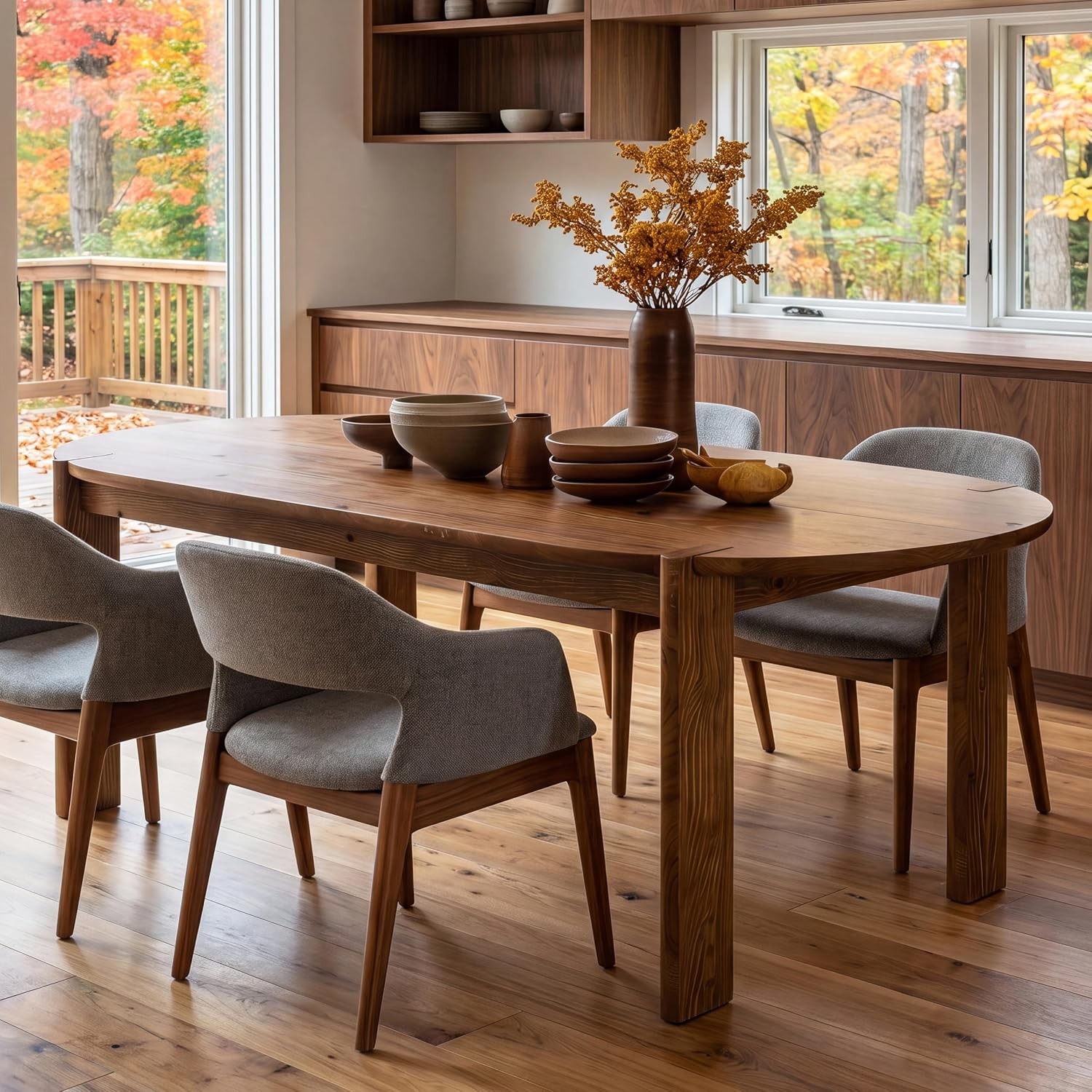 63″ Solid Wood Oval Dining Table for 4-6, Rustic Kitchen Table for Dining Room