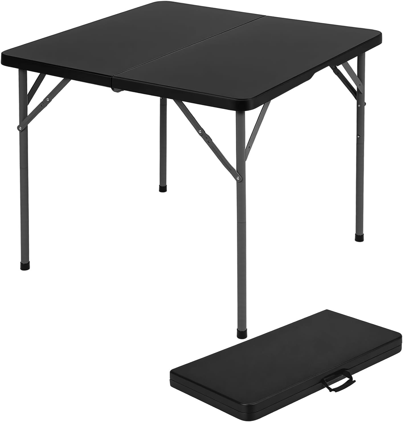 34″ Folding Card Table Plastic Table Portable Square Height Dining Table, Black
