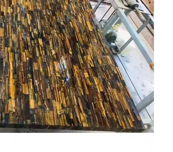 Tiger Eye Modern Dining Table Top, Rectangle Living Room Center Desk Table Top
