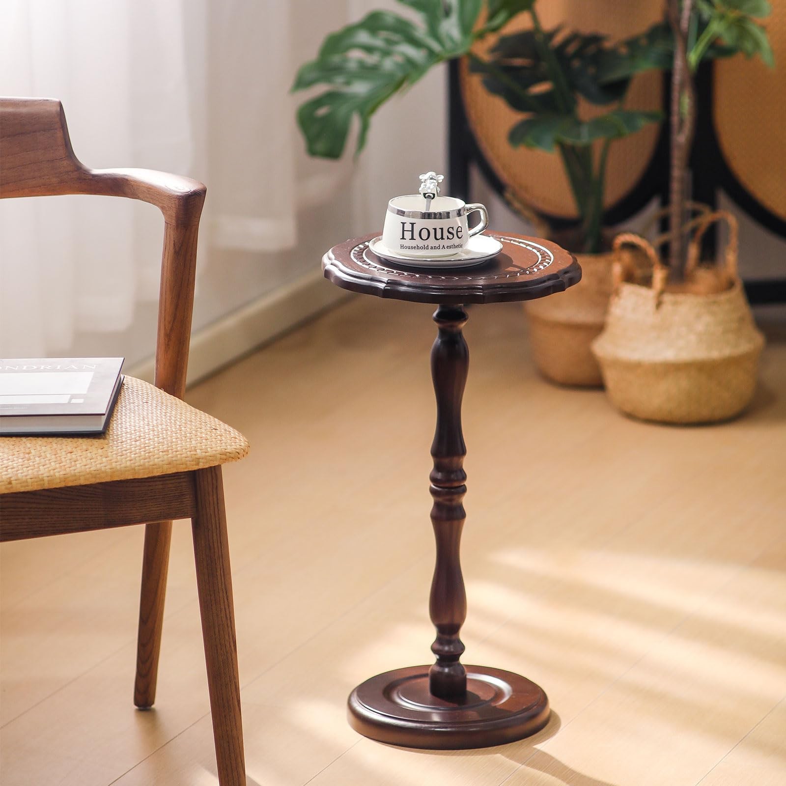 100% Solid Wood Round Side Table, Small Drink Table for Small Spaces, Modern …